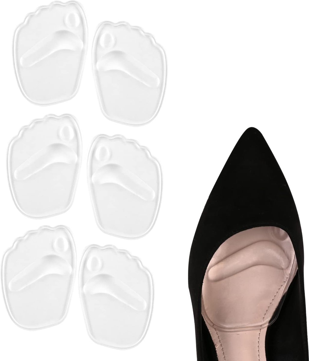 bal van voetkussen, 3 paar hoge hakken, schoenen inzetstukken voorvoet pads voetpijnverlichting middenvoetzolen herbruikbaar bal voetkussen voor vrouwen (transparant, 3 paar)