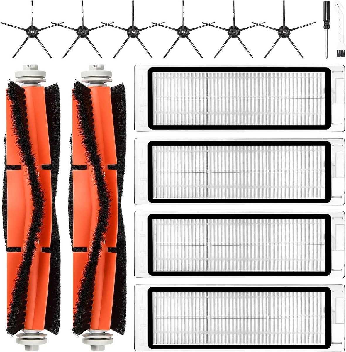 14-delig Accessoireset voor Robotstofzuiger - Vervangonderdelen met 2 Hoofdborstels, 4 HEPA Filters en 6 Zijborstels voor Optimale Reiniging en Onderhoud