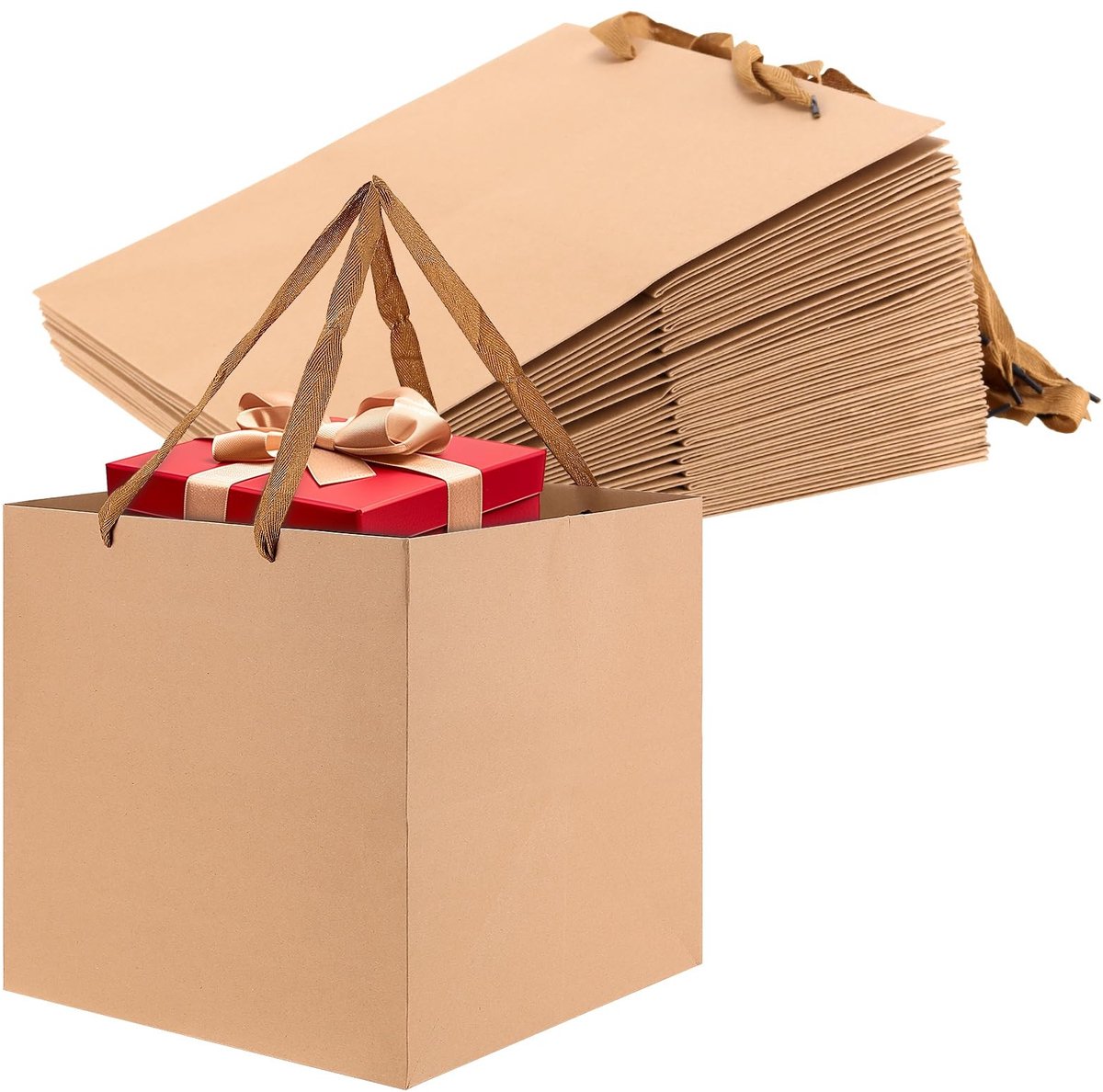Omgoods- Papieren Zakken Groot - 15 Stuks - Kraftpapier - Papieren Draagtassen - Geschenktassen - Opvouwbaar - Handvat