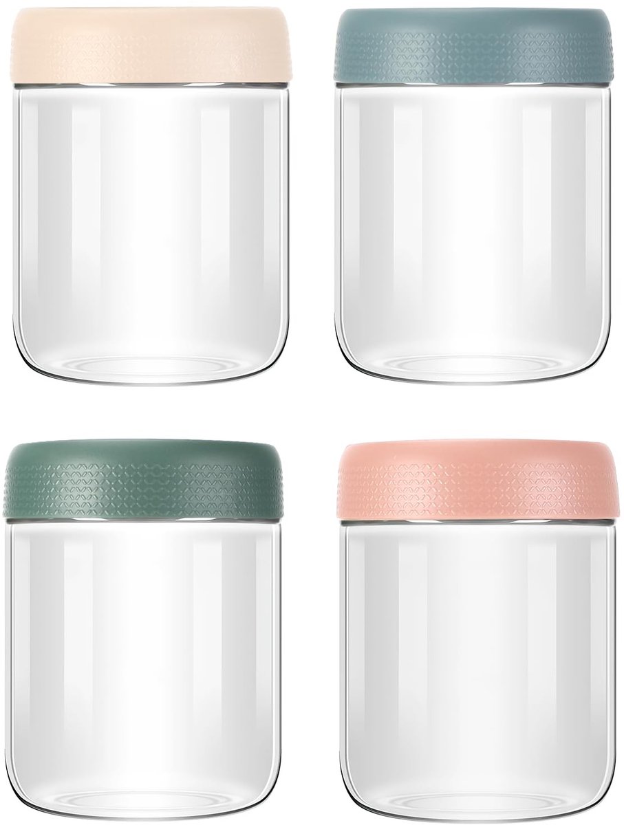 Omgoods - 4 Stuks Overnight Oatmeal Jars - Canning Jars met Schroefdop voor Maaltijdprep