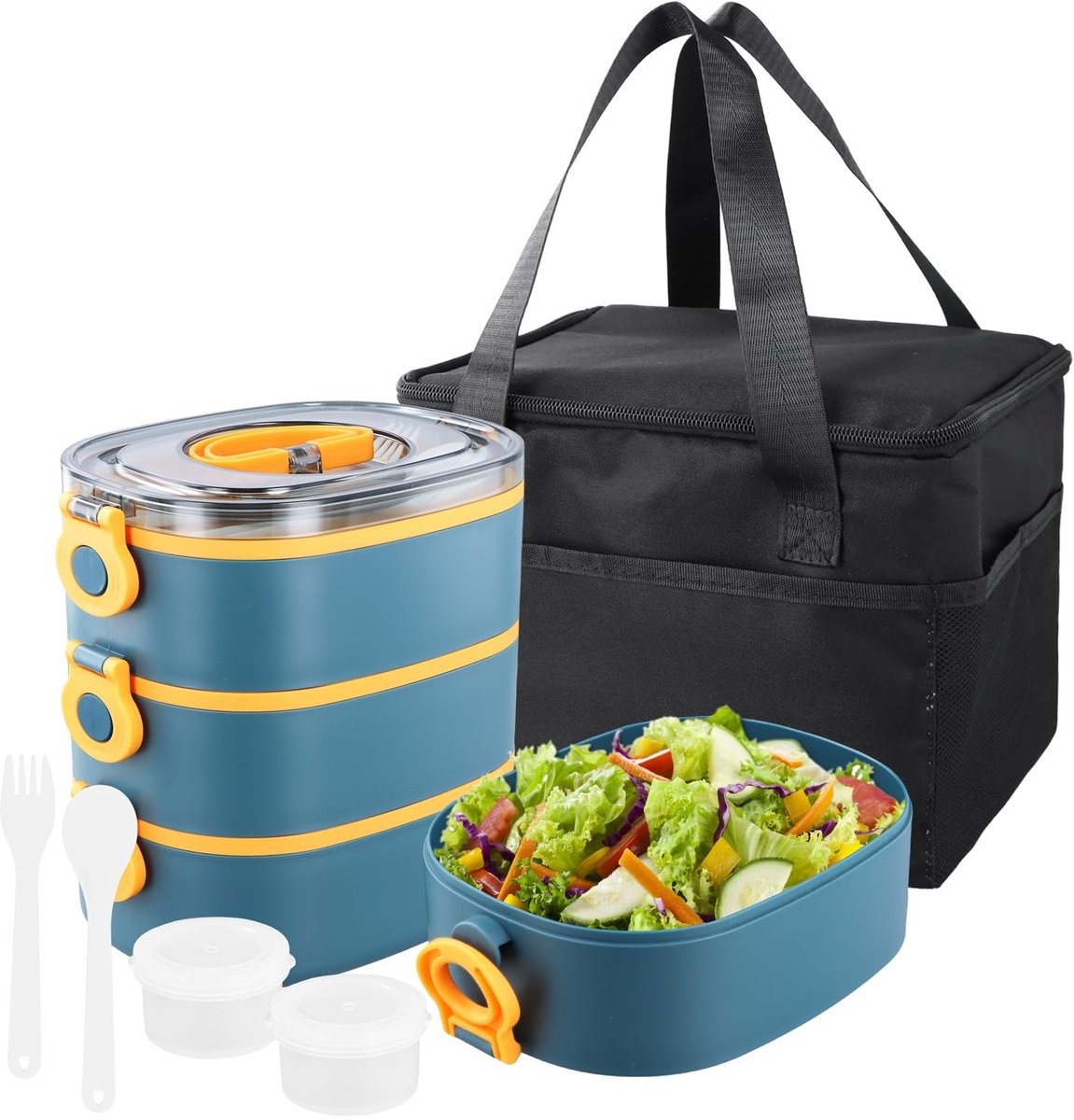 Omgoods - 3-in-1 Bento Box met Compartimenten en Isolerende Tas voor Volle Maaltijden