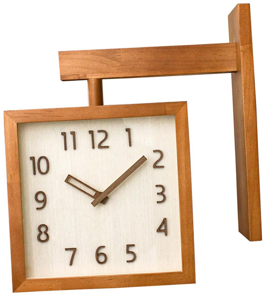Omgoods - Wandklok - Stille wandklok - Eenvoudig design - Donkere houtkleur - Dubbelzijdige klok - Vintage look voor woonkamer en slaapkamer