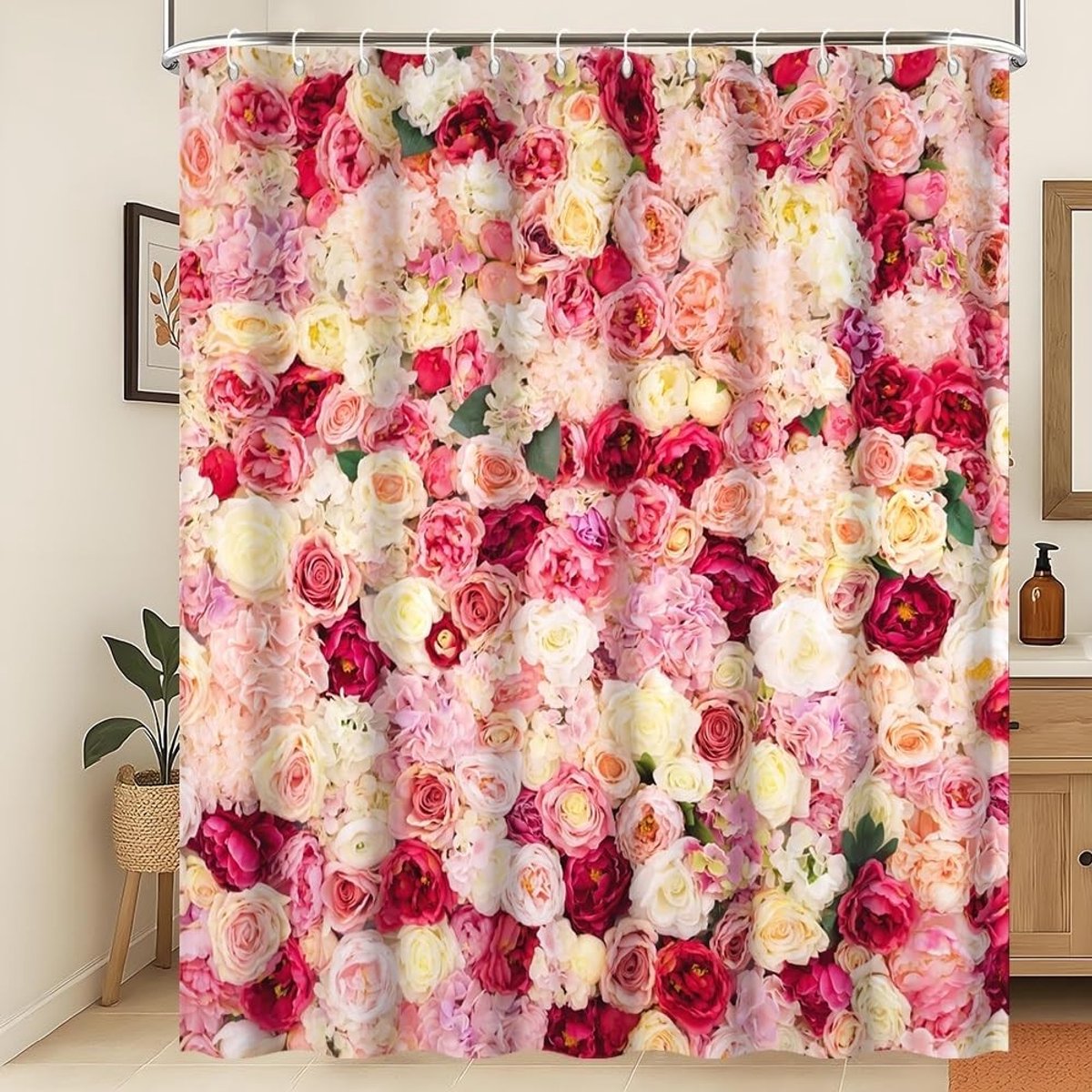 Omgoods - Roze Bloemen Douchegordijn 180x240cm Waterdicht en Machinewasbaar