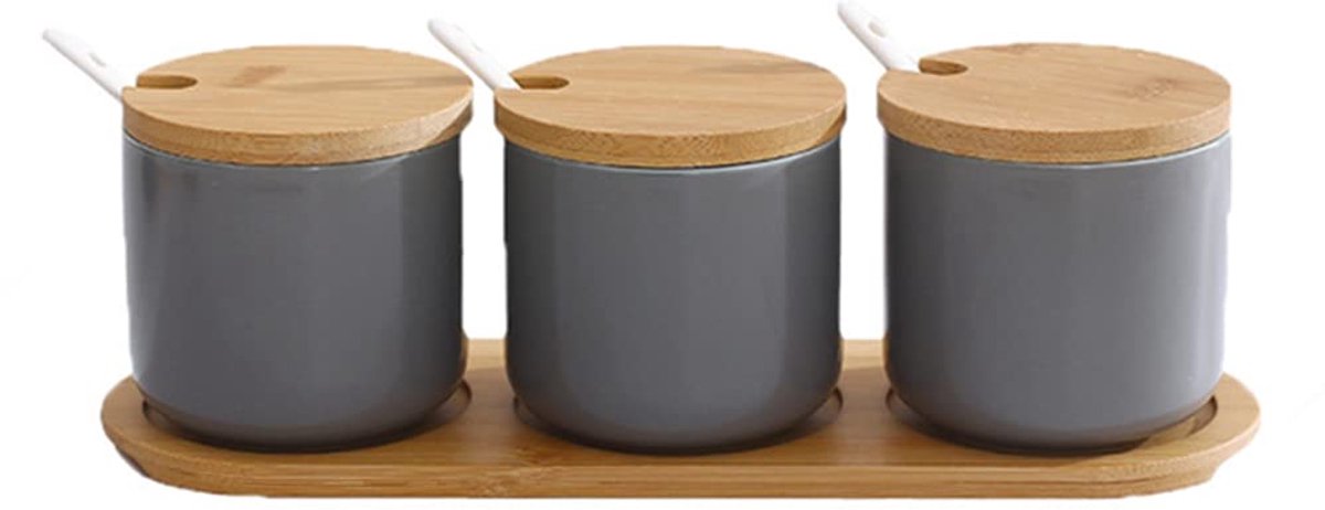 Omgoods - Set van 3 Suikerkommen - Keramische Kruidenpot met Deksel en Lepel
