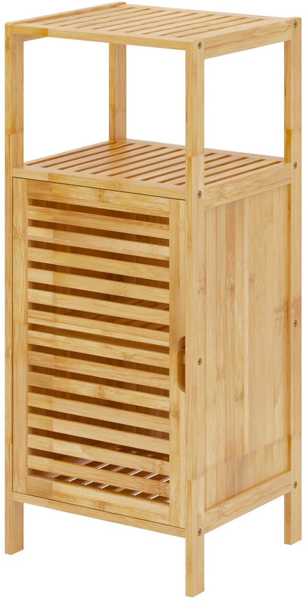 Omgoods - Bamboe Badkamerkast met Sleufdeur en Open Compartment - 36 x 32.5 x 85 cm