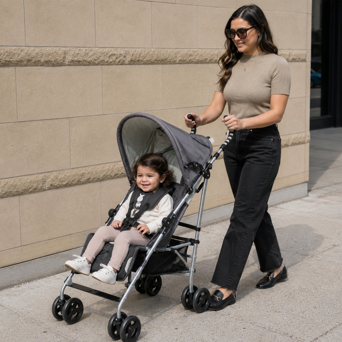 Asalvo Buggy - Paraplu Buggy - Compact Inklapbaar - Grijs/Créme — cadeau in Cadeau-ideeën - foto 2