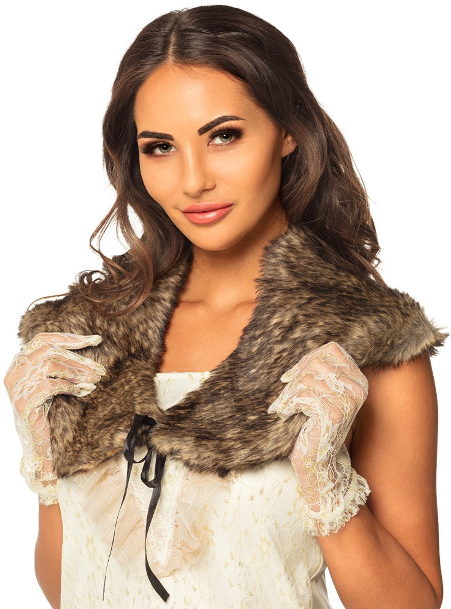 Boland - Stola nepbont Bruin - Volwassenen - Unisex - Charleston - 20's - Roaring Twenties
