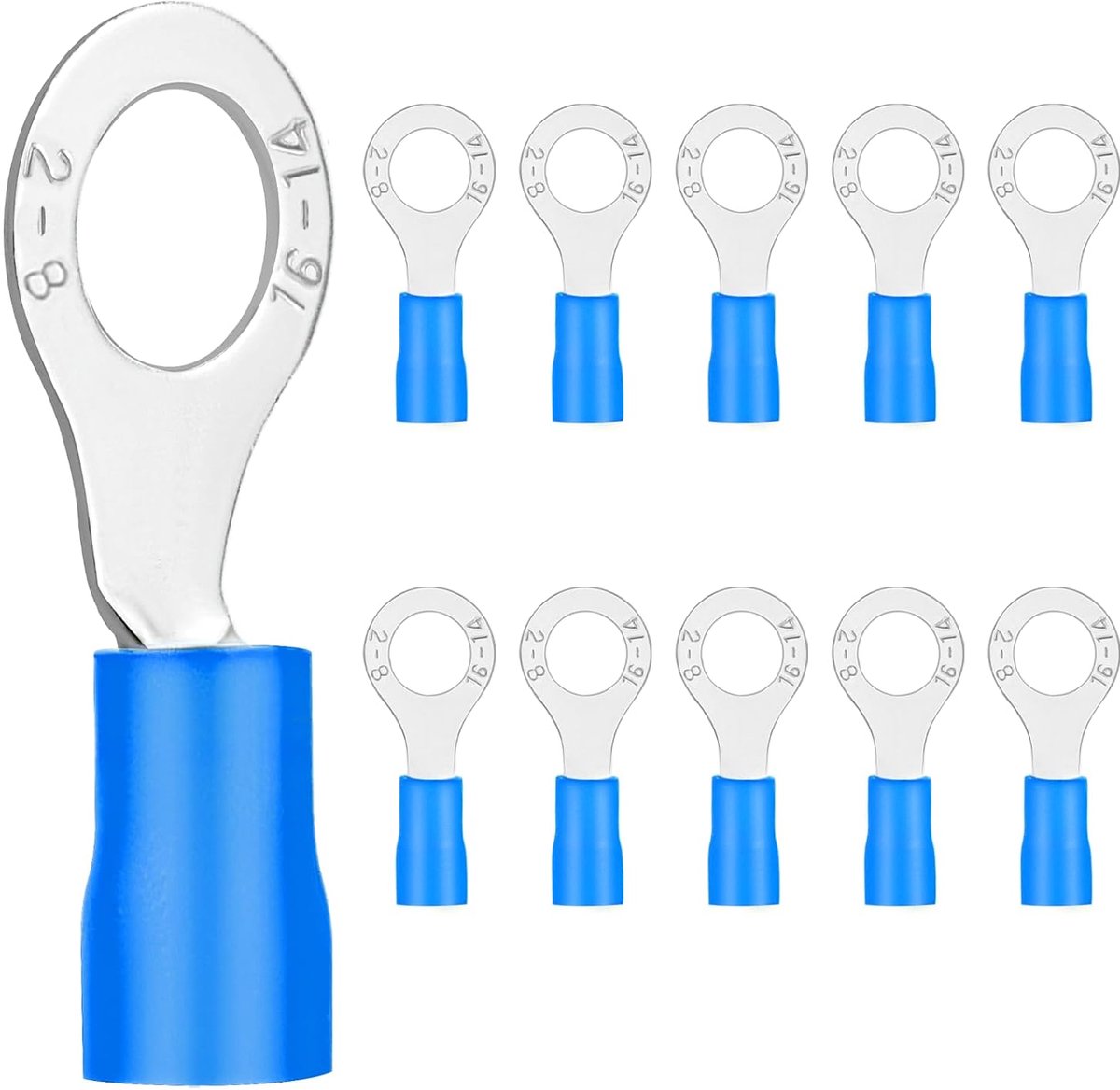 20 stuks ringkabelschoenen, 1,5-2,5 mm², gat-Ø M8, kabelschoenen, knelverbinders, gedeeltelijk geïsoleerd, pvc-kabelconnectoren van vertind koper