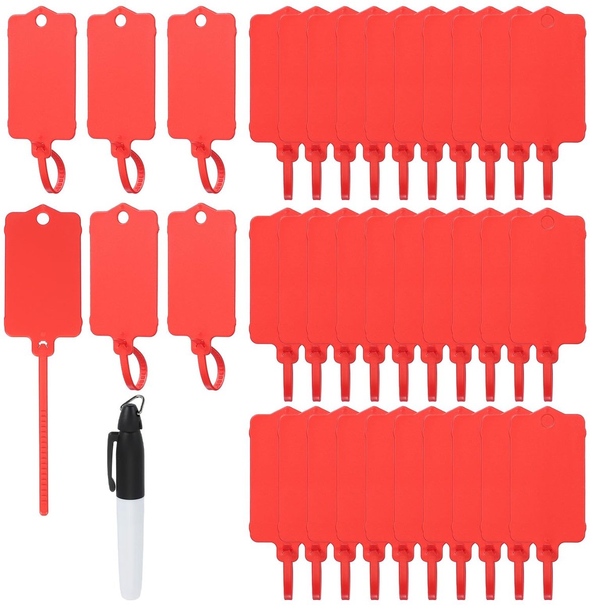 Omgoods - 100 stuks blanke rode plastic labels voor verzending met ties