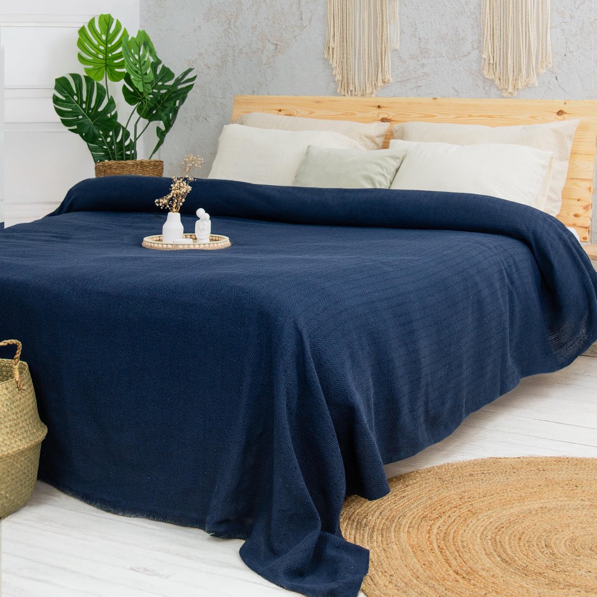 Omgoods - King Size Bedsprei - 220x240 cm - Navy Blauw
