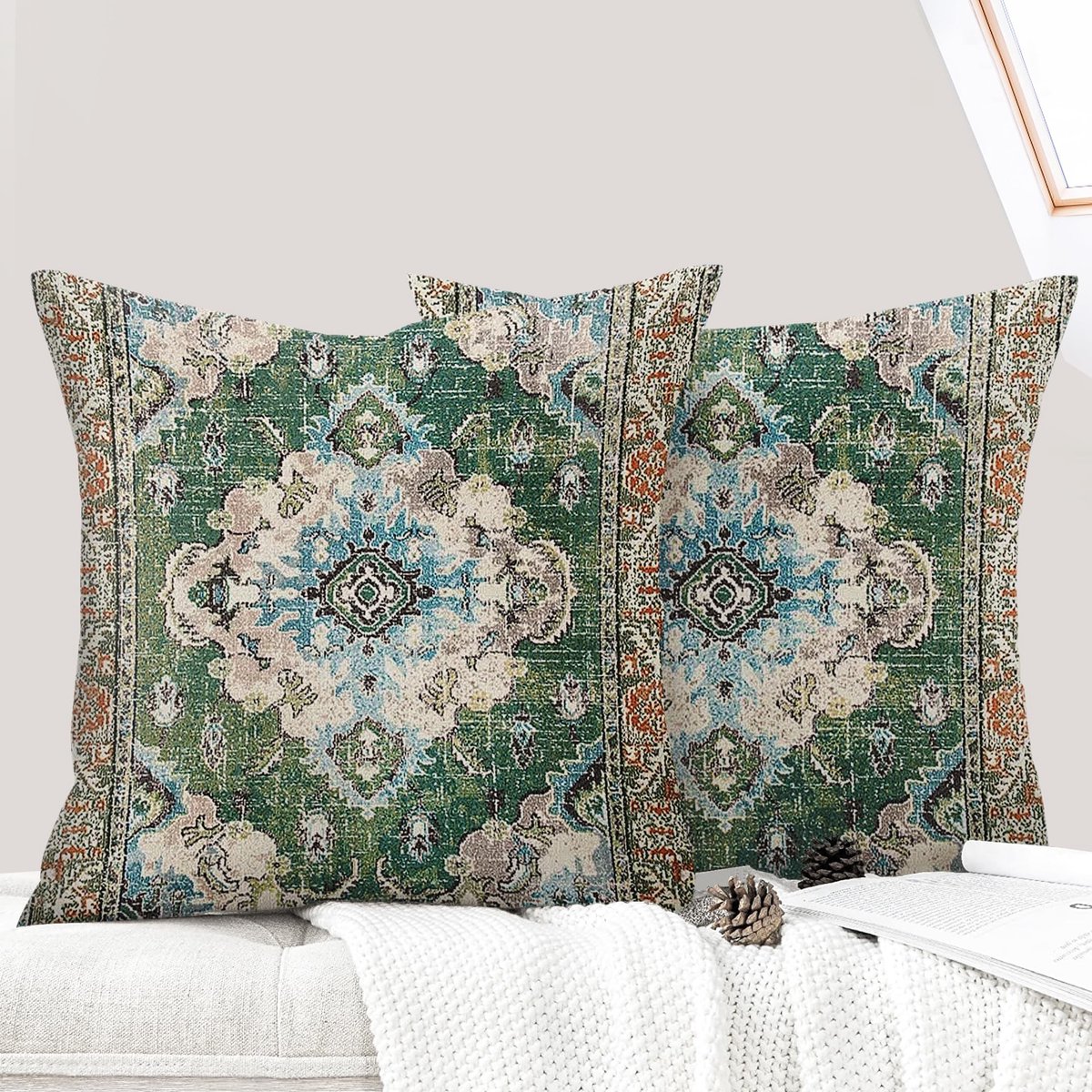 Omgoods - Set van 2 Boho Kussenhoezen 50x50 cm - Groene Decoratieve Kussens