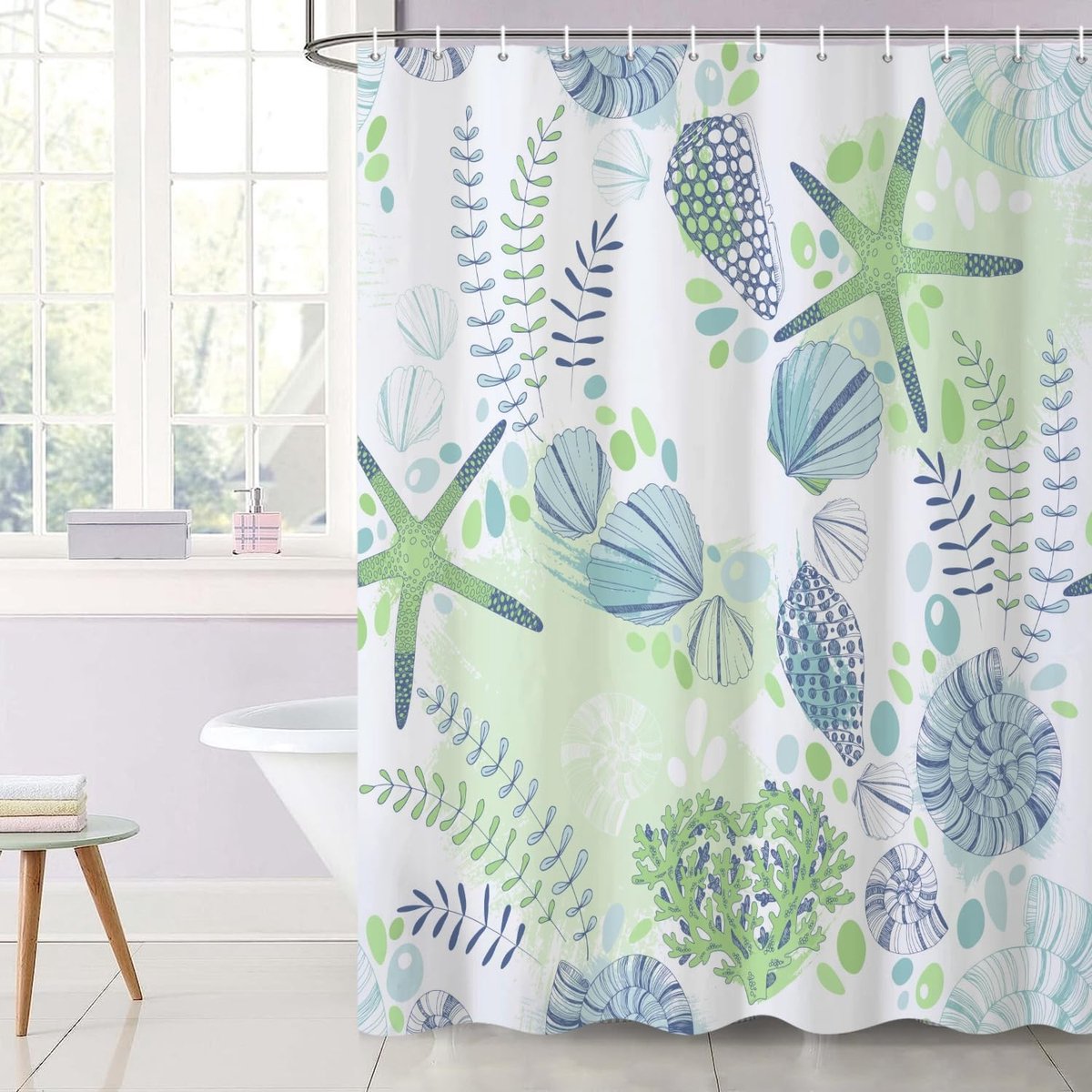 Omgoods - Douchegordijn met Tropische Schelpen en Sterren 180 x 180 cm