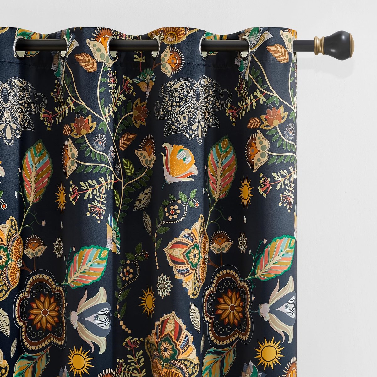Omgoods - Set van 2 Blackout Gordijnen met Plantenprint - Vintage Bohemian Stijl