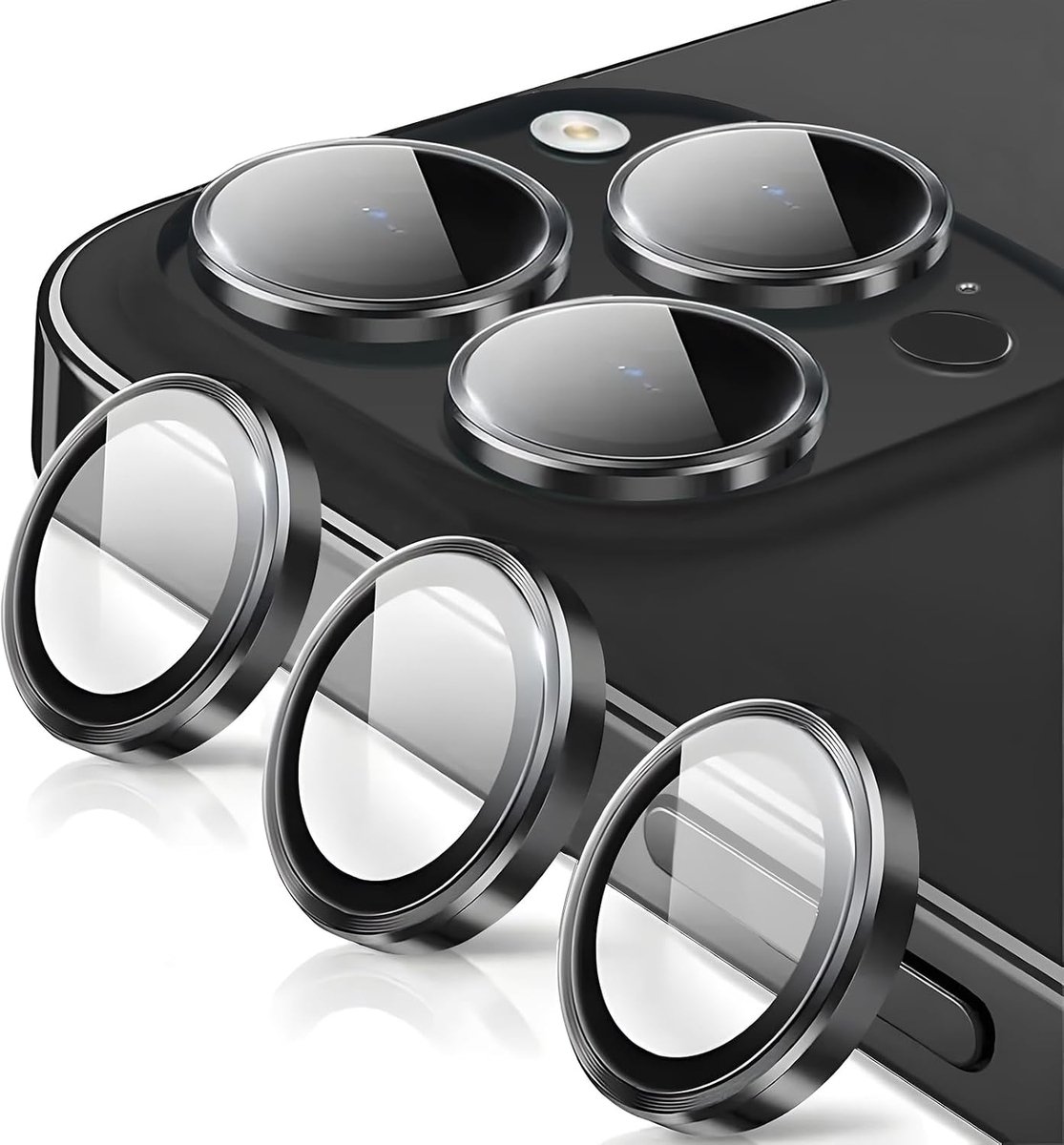 Camerafolie voor iPhone 14 Pro/14 Pro Max, lensbescherming aan de achterkant van gehard glas, HD-transparant, hardheidsgraad 9H, krasbestendig, ultra-duurzaam, glittercamera, zwart