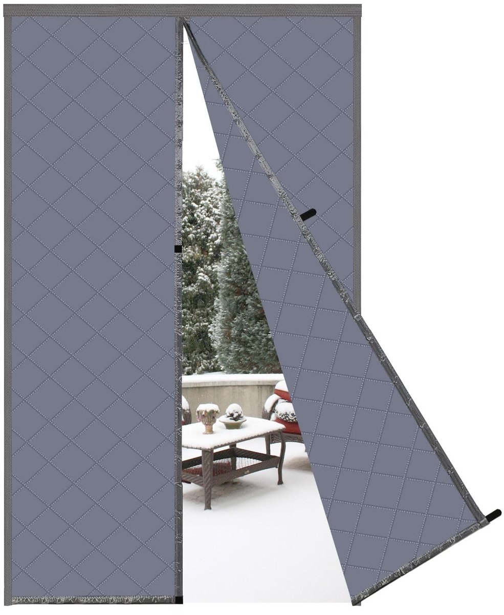 Omgoods - Magnetische Thermische Deurgordijnen - Grijs, Wind- en Waterdicht