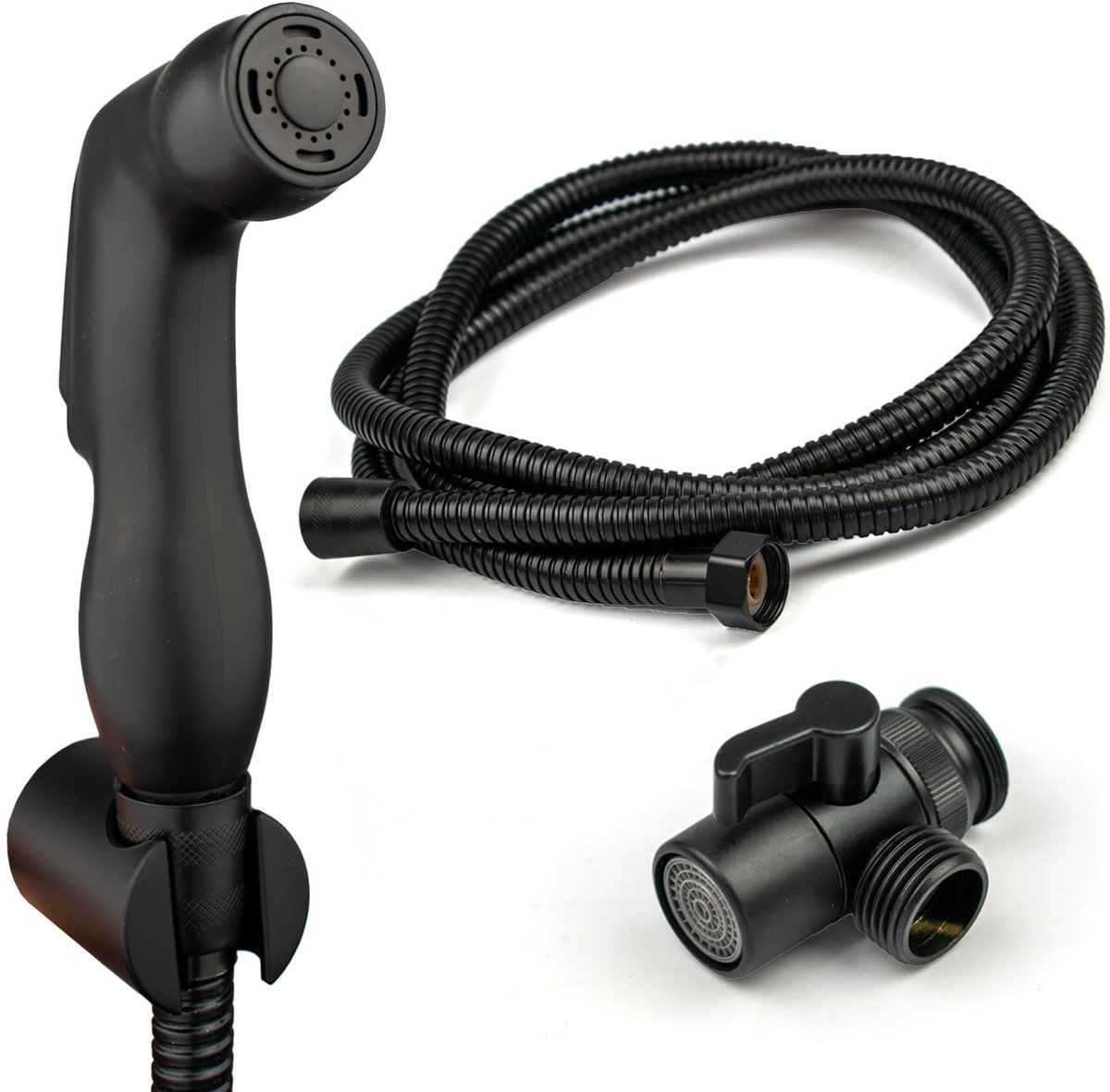Omgoods - Black Shattaf Tap Diverter Set met Sprayer en 2m Slang