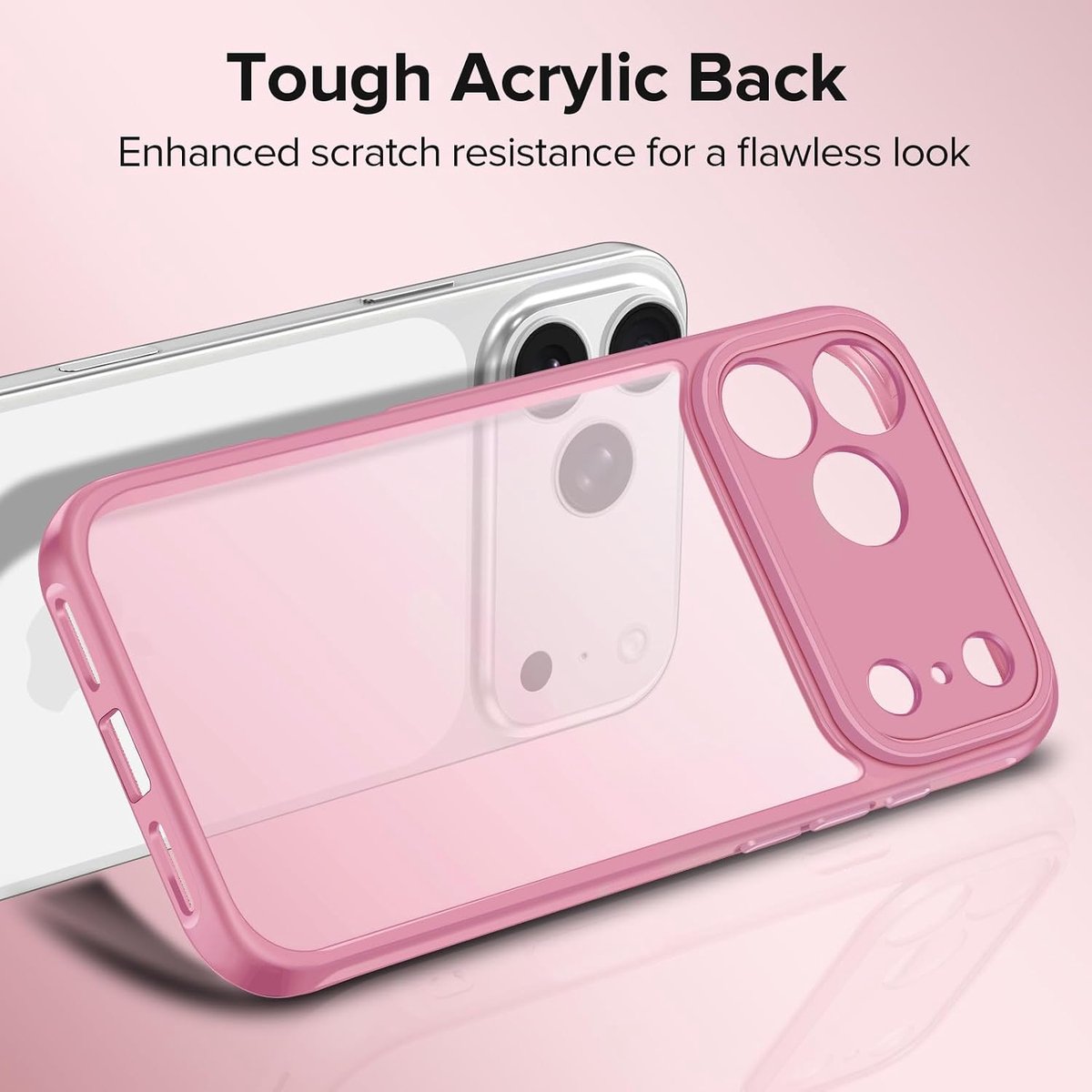 ivoler hoesje voor iPhone 17 Pro, [Militaire standaard] schokbestendig en krasbestendig telefoonhoesje, matte, doorschijnende harde pc-achterkant, slanke, anti-vingerafdruk (roze)