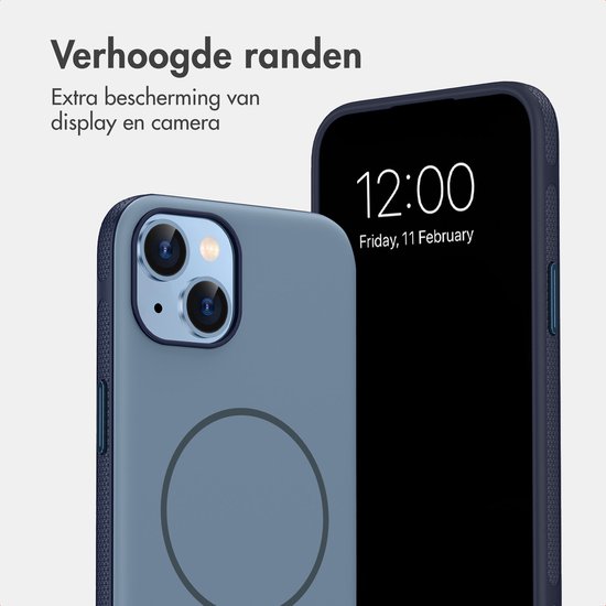 Donkerblauwe telefoonhoes met verhoogde randen voor extra scherm- en cameralbescherming.