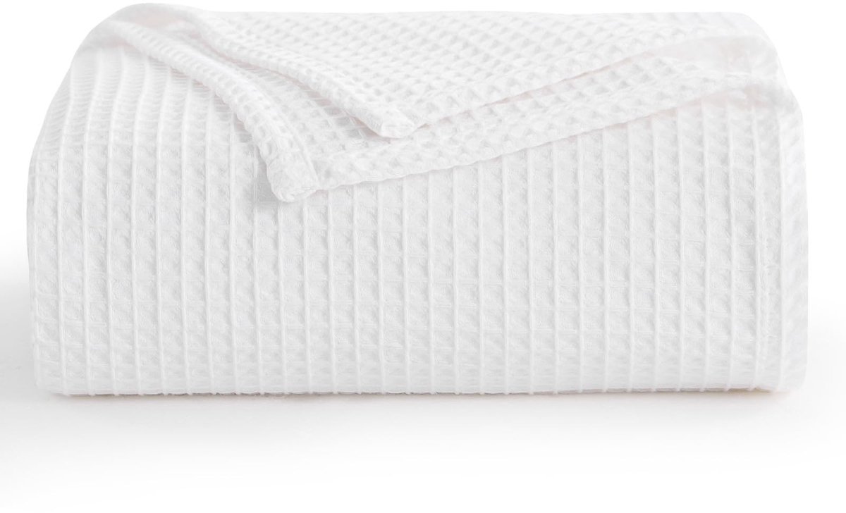 Omgoods - Lichtgewicht Waffle Pique Dekentje - Wit 130 x 150 cm