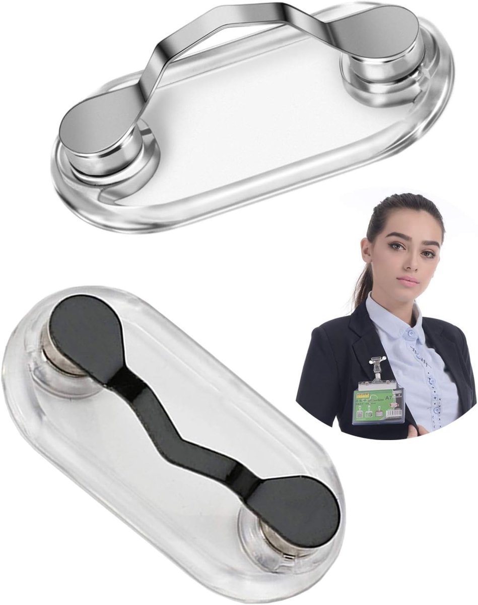 2 stuks magnetische brilhouder van roestvrij staal, kan aan kleding worden bevestigd, voor bril, zonnebril, leesbril, hoofdtelefoon, identiteitskaart - zilver + zwart