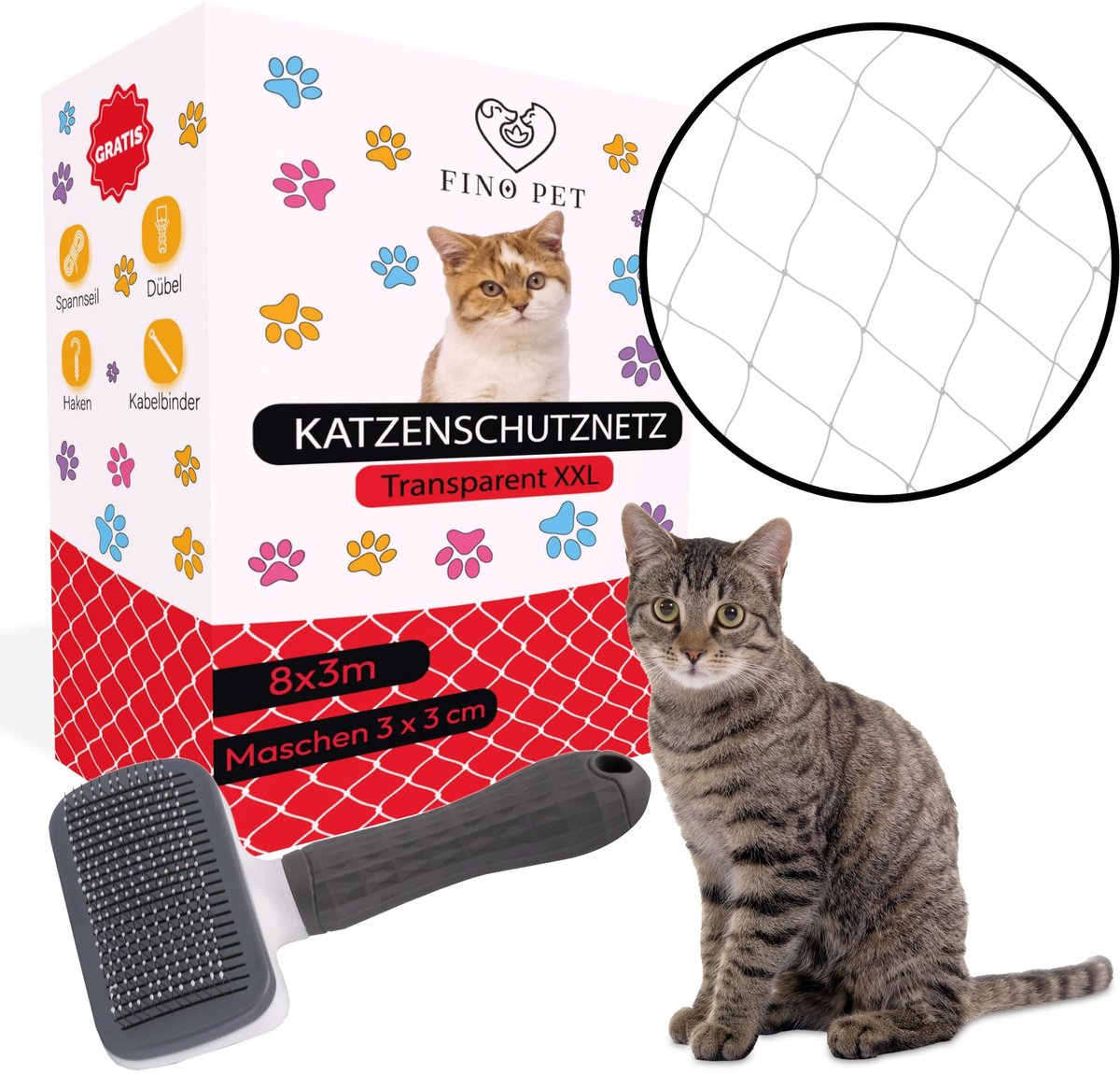 Omgoods - Cat Net voor Balkon - 8 x 3 m, Transparant met Bevestigingsmateriaal