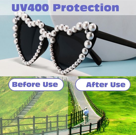2 Pack hart zonnebril, parel verfraaid vrouwen, vintage hart bril, mode partij bril voor winkelen strand outdoor feest — afbeelding 2