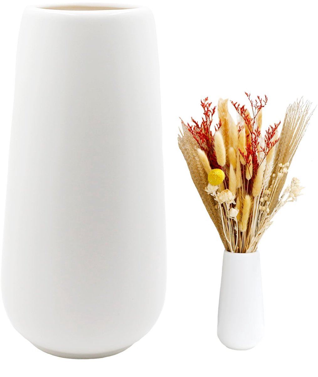 Omgoods - Witte Keramische Vaasje 20cm - Modern voor Bloemen en Decoratie