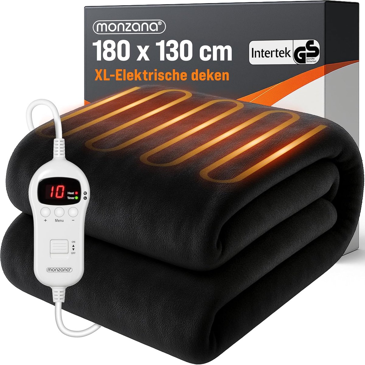 SnelShoppen - Elektrische Dekens 180x130cm - Warmte Dekens met 10 Verwarmingsniveaus - Zachte Fleece in Antraciet - Voor Thuis en Buiten - Ideaal voor