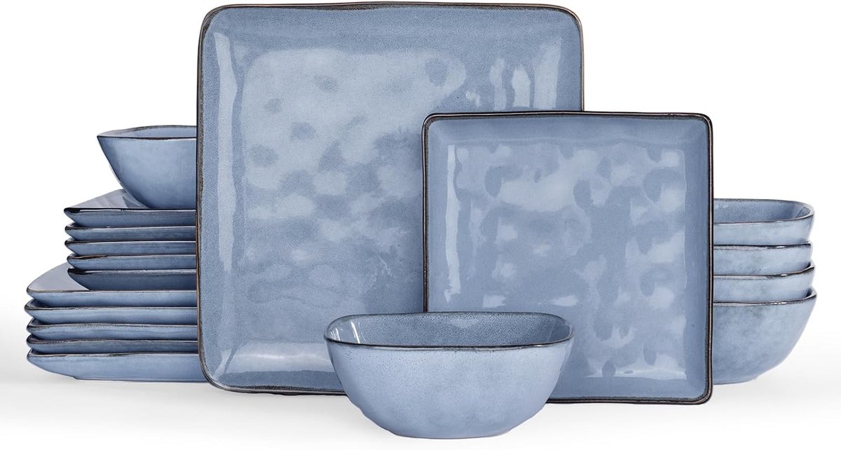 Ocean 18-delige Serviessets met borden en kommen, blauw | Set met dinerborden, dessertborden en ontbijtkommen – servies, geschikt voor de magnetron en vaatwasser
