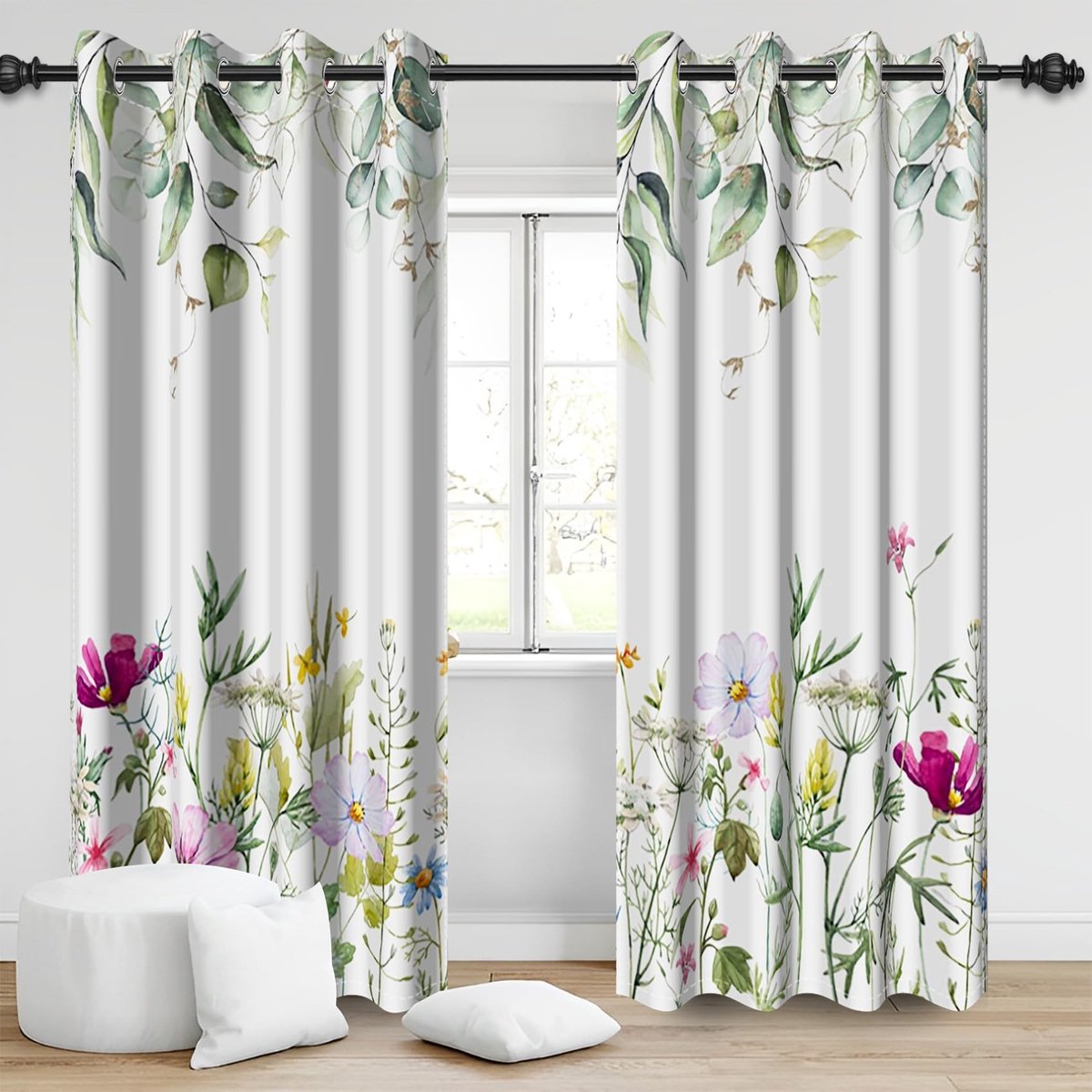 Omgoods - Botanische Gordijnen met Bloemenprint 2 Panelen - 88 Inch