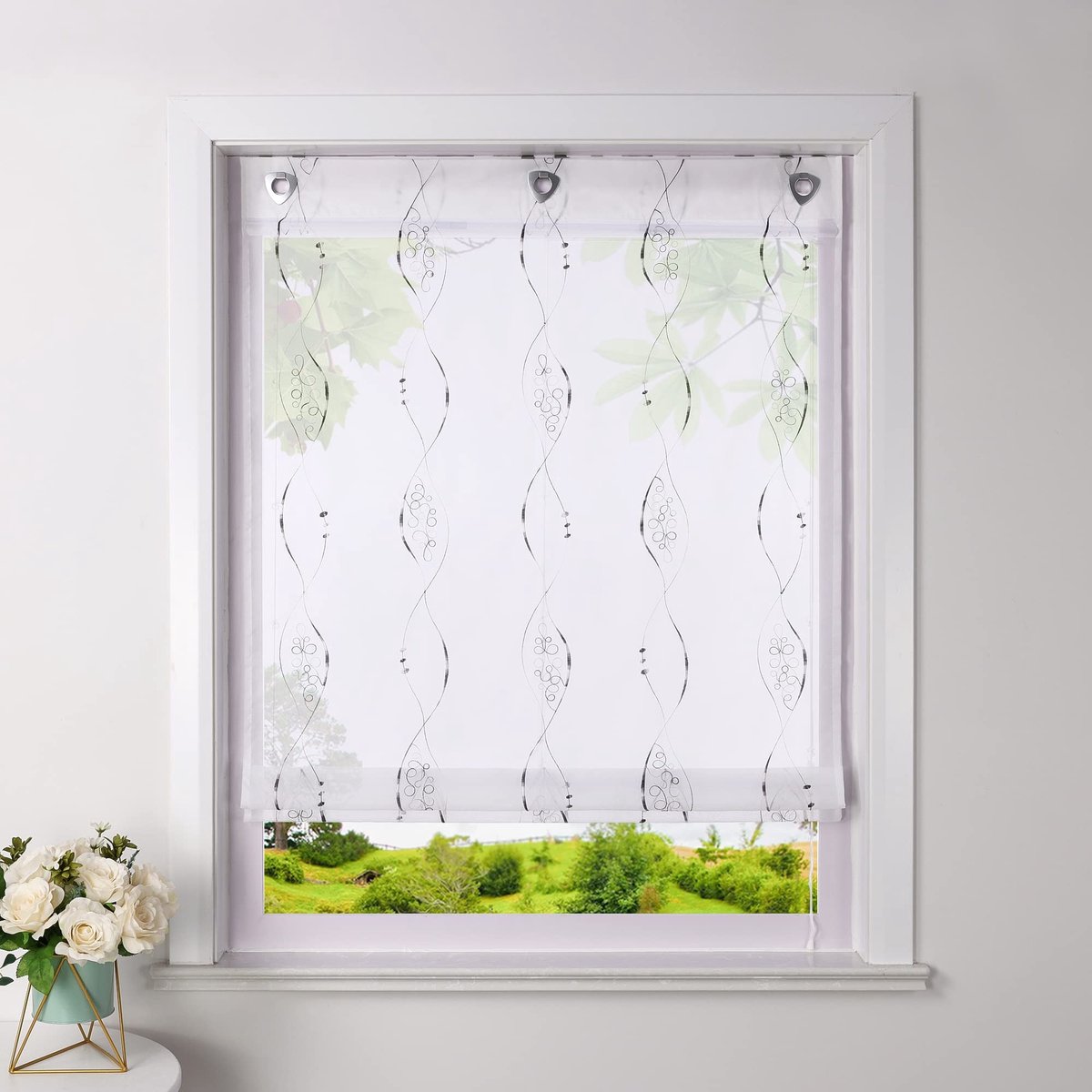Omgoods - Roman Blind zonder Boren - Semi-transparante Raff Gordijn met Eyelets - Grijs 60x140 cm