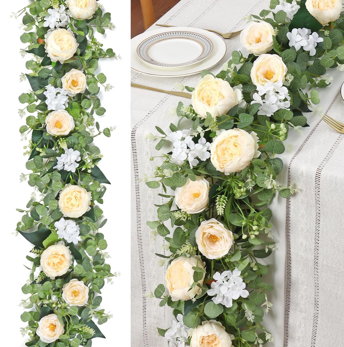 Omgoods - Kunstmatige Eucalyptus Guirlandes met Bloemen - 190 cm voor Decoratie