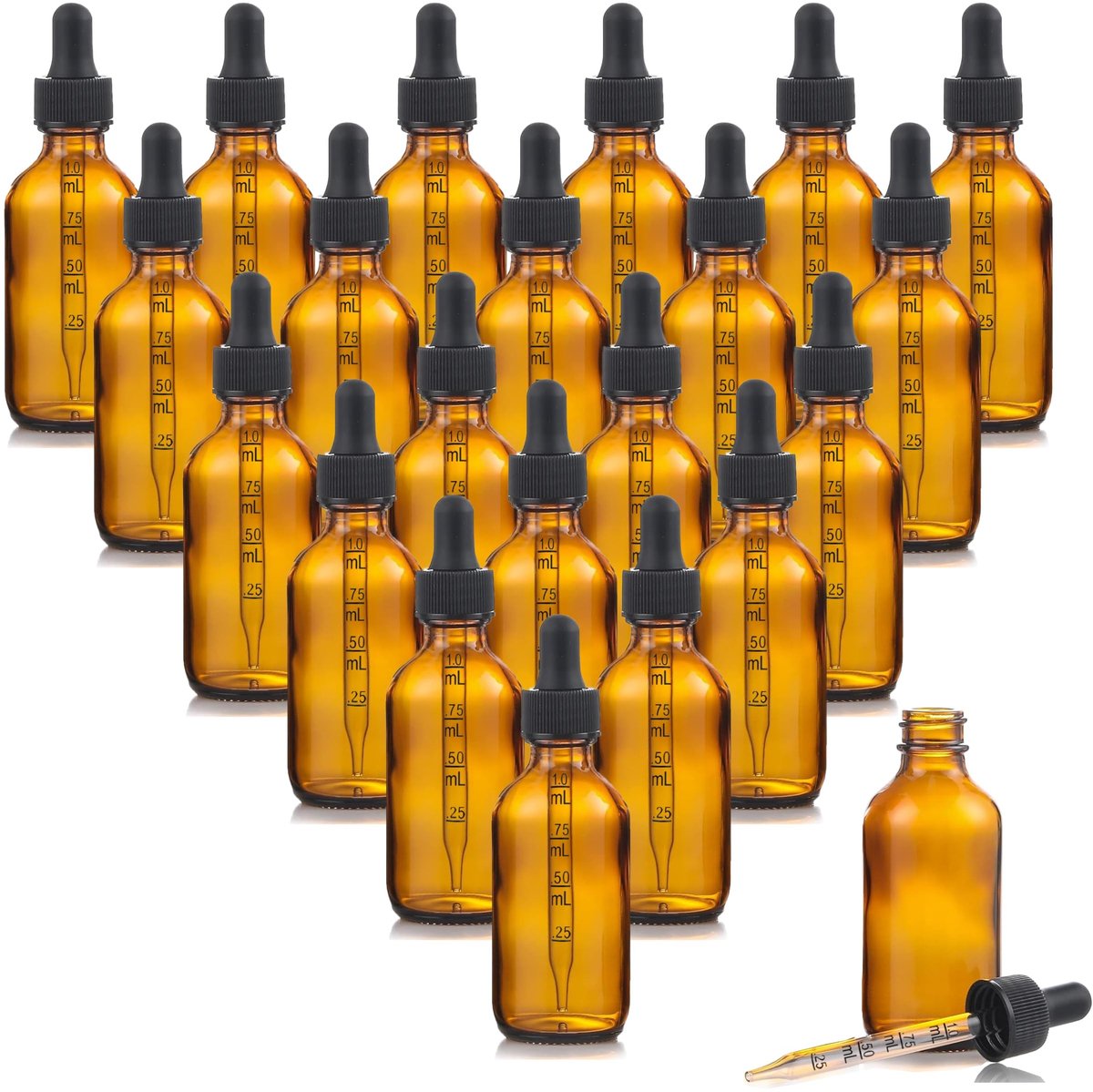 Omgoods- Pipetflesjes 100 ml - 20 stuks - Glazen Flesjes - Druppelflesjes met Pipetten - Mini-Trechters - Etiketten voor Aromatherapie