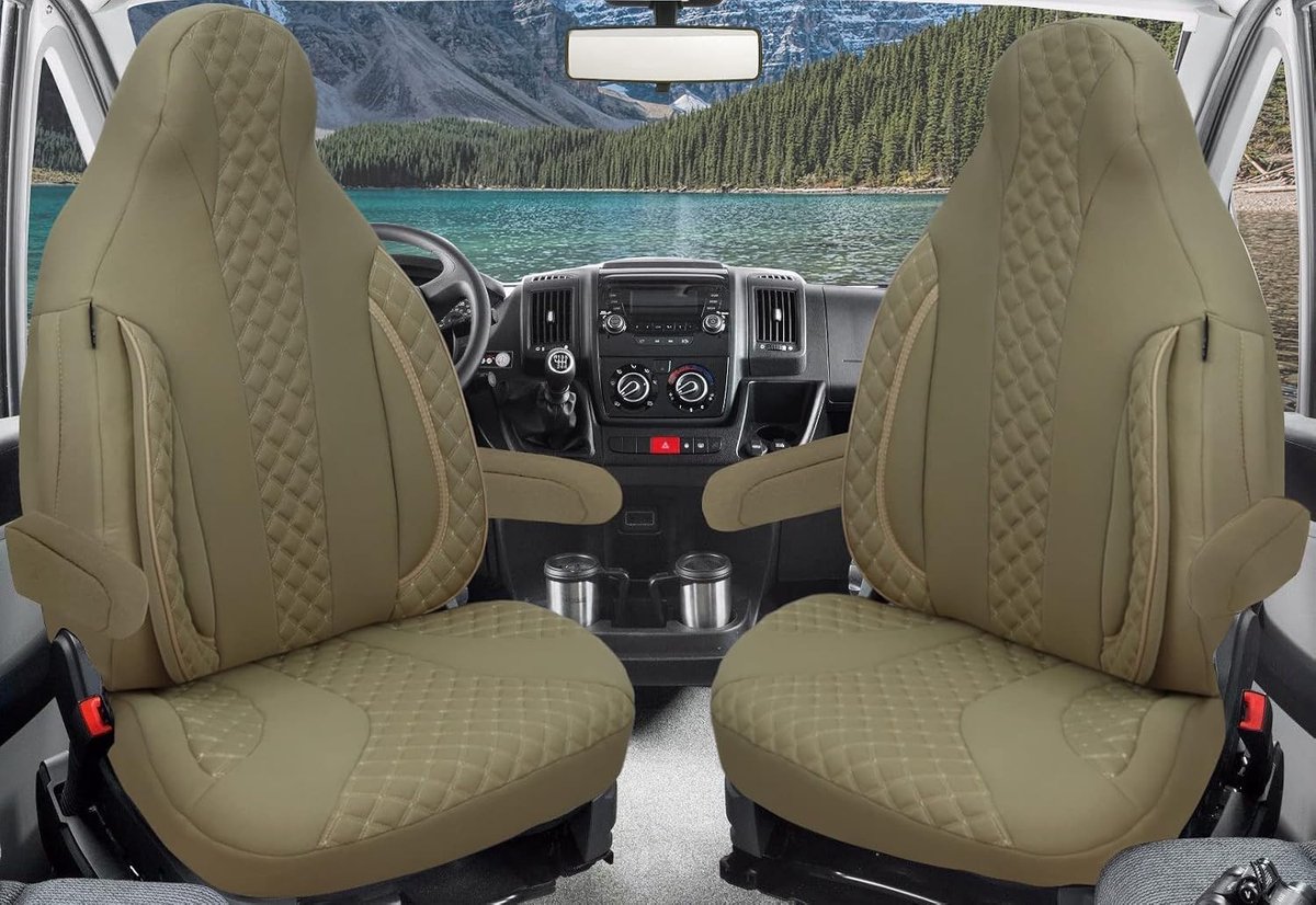 SITZBEZÜGE Afmeting pilotenhoezen stoelovertrekken compatibel met camper Ducato Weinsberg Adria Dethleffs accessoires | set van 2 stoelhoezen incl. armleuningen in beige | WPL405
