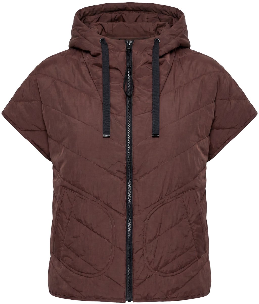 Ulla Popken - Dames - Gewatteerde bodywarmer oversized capuchon licht - Dennenbruin - Maat 46+
