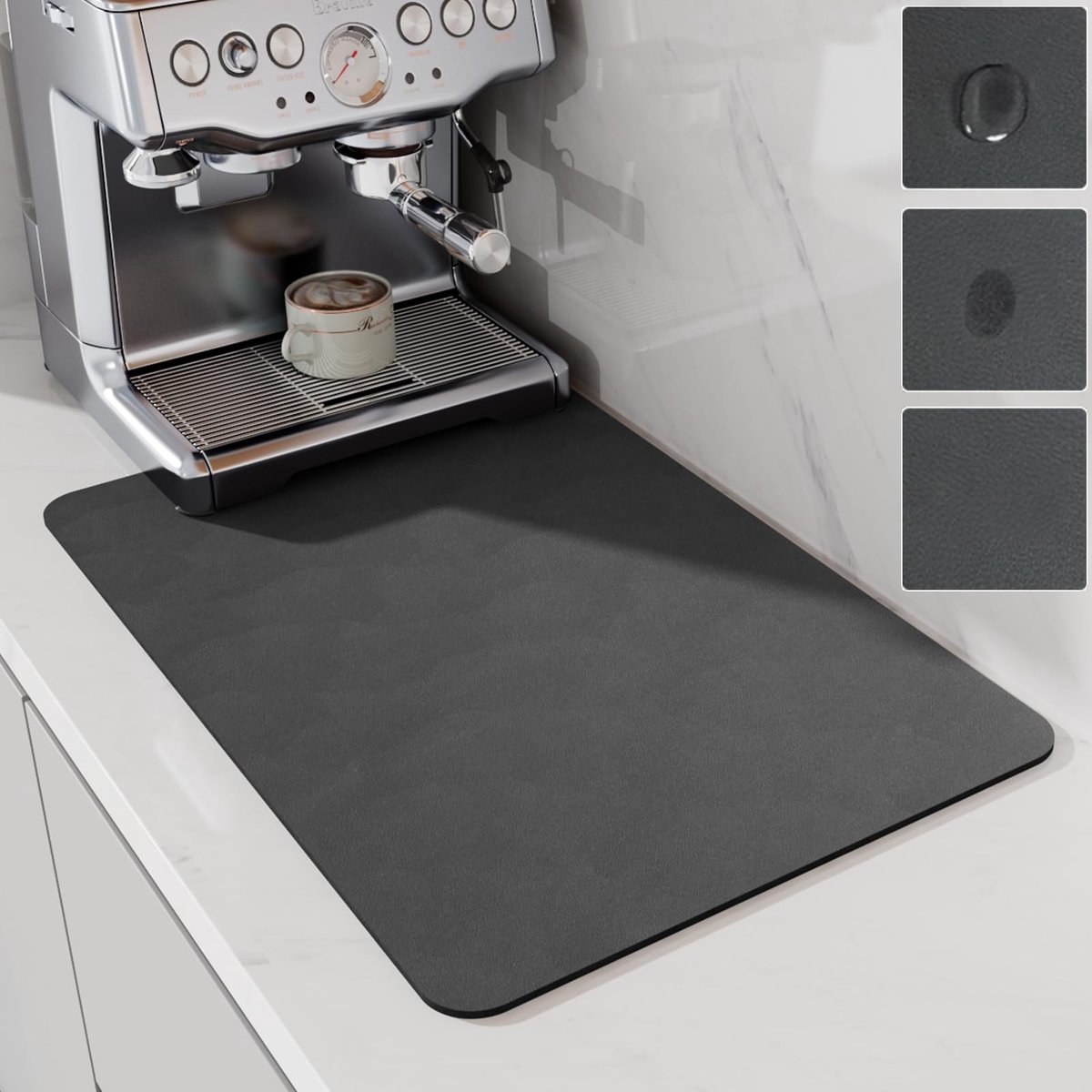 Omgoods - Koffiemat voor Aanrechten - Absorberende Droogmat voor Koffiezetapparaat (Grijs, 60x40cm)