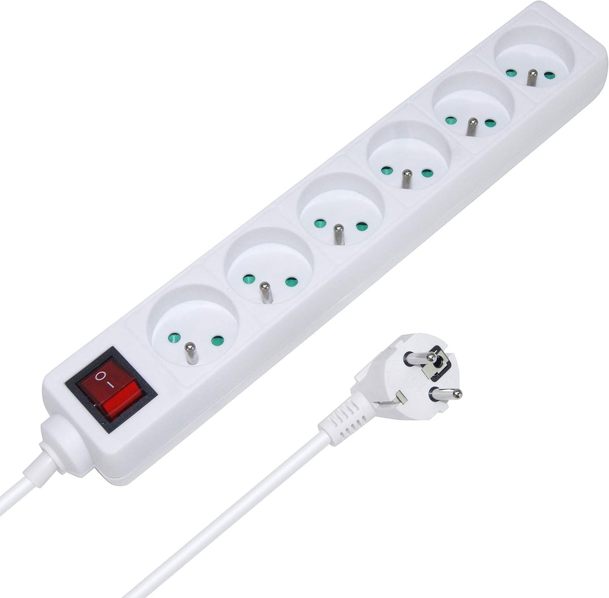 Stekkerdoos met schakelaar, 6 stopcontacten, 1,50 m, wit, CE 52117