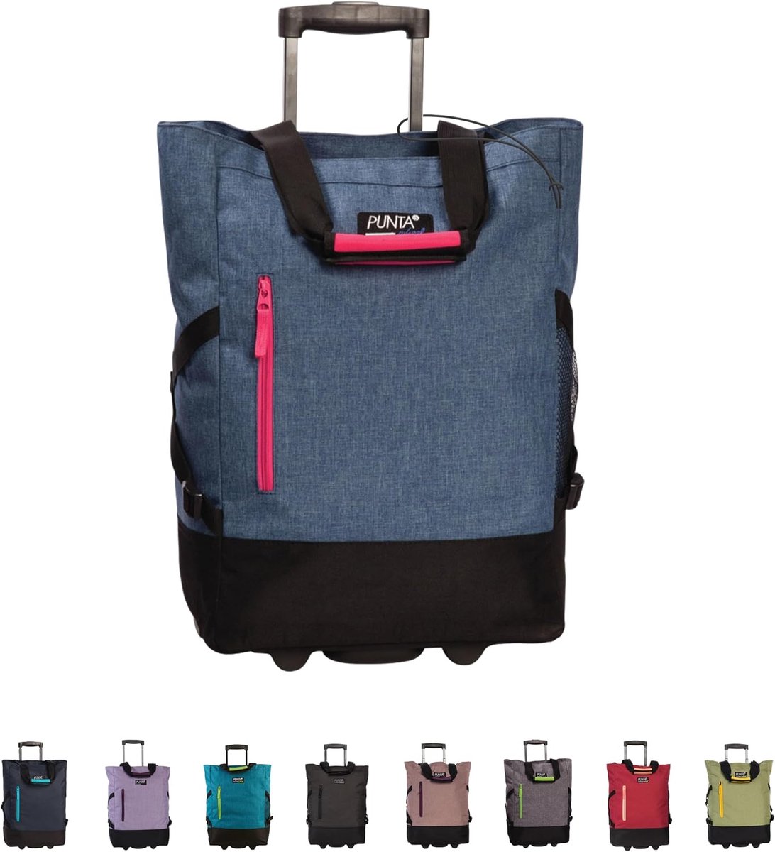 Shopper met wielen 36 L - blauw-roze - inlineskate wielen - ideaal voor boodschappen - ShopVlot