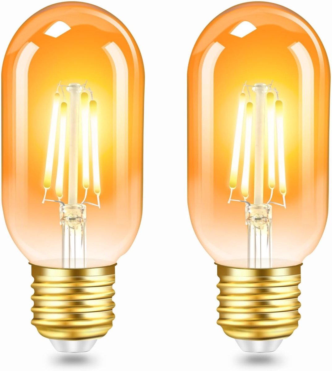 2 stuks E27 LED 4W Edison Vintage gloeilampen, amber glas, vervangt 40W gloeilampen, warm wit 2200K, 400LM, niet dimbaar, T45 vintage licht, nostalgische decoratie voor thuis, café, bar