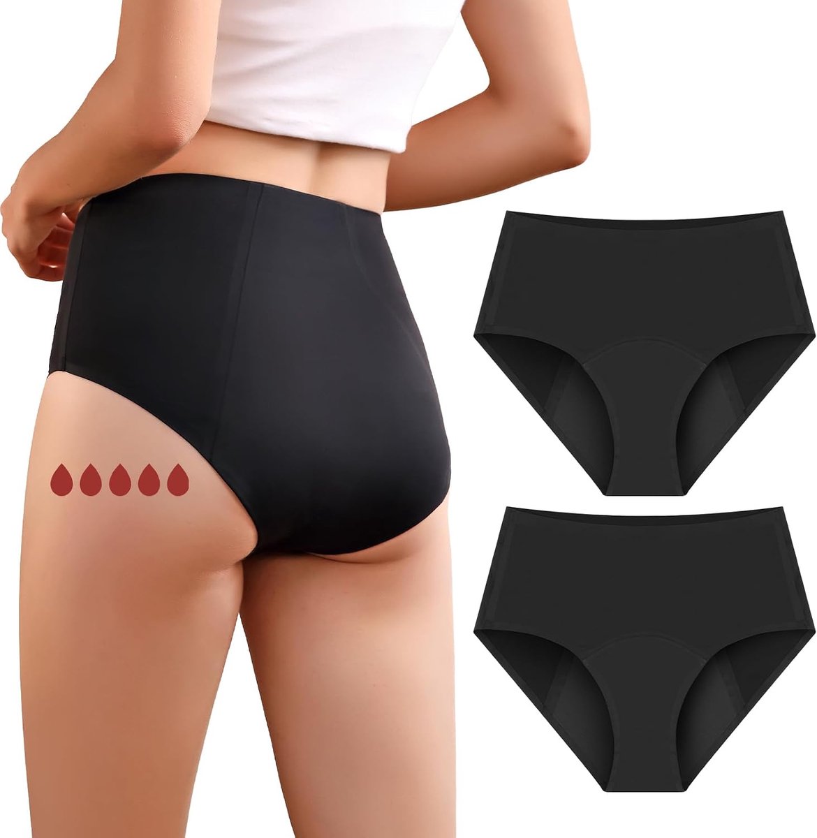2-pack menstruatie-ondergoed sterke bloeding menstruatie-ondergoed comfortabel en lekvrij zwart maat XXL, zwart, XXL