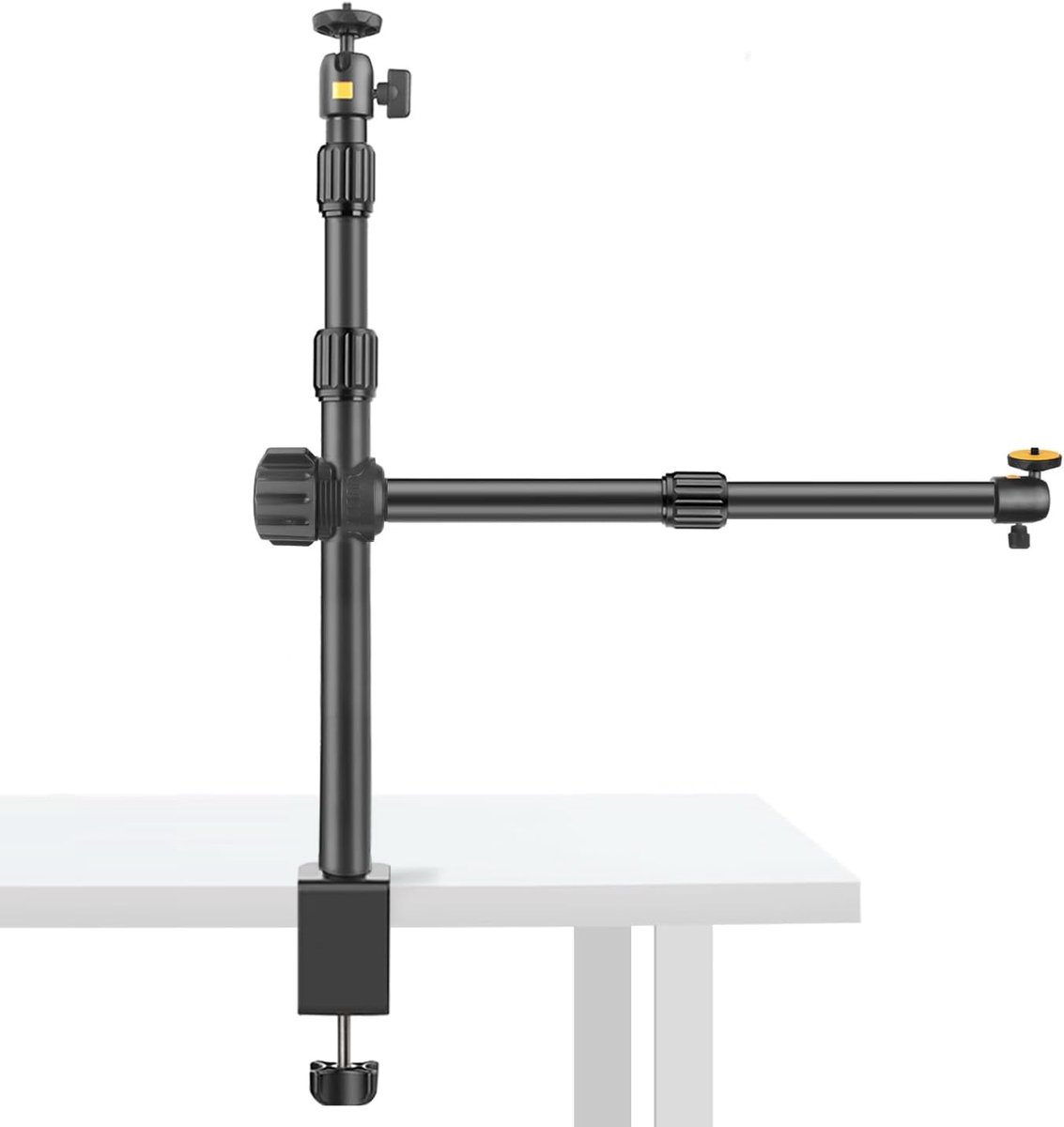 Tafelstatief Overhead Statief voor Camera | 37,5-83cm Verstelbare Tafellampstandaard met C-klem & 2 Balhoofden voor Camera, Live Streaming, Video-opnamen