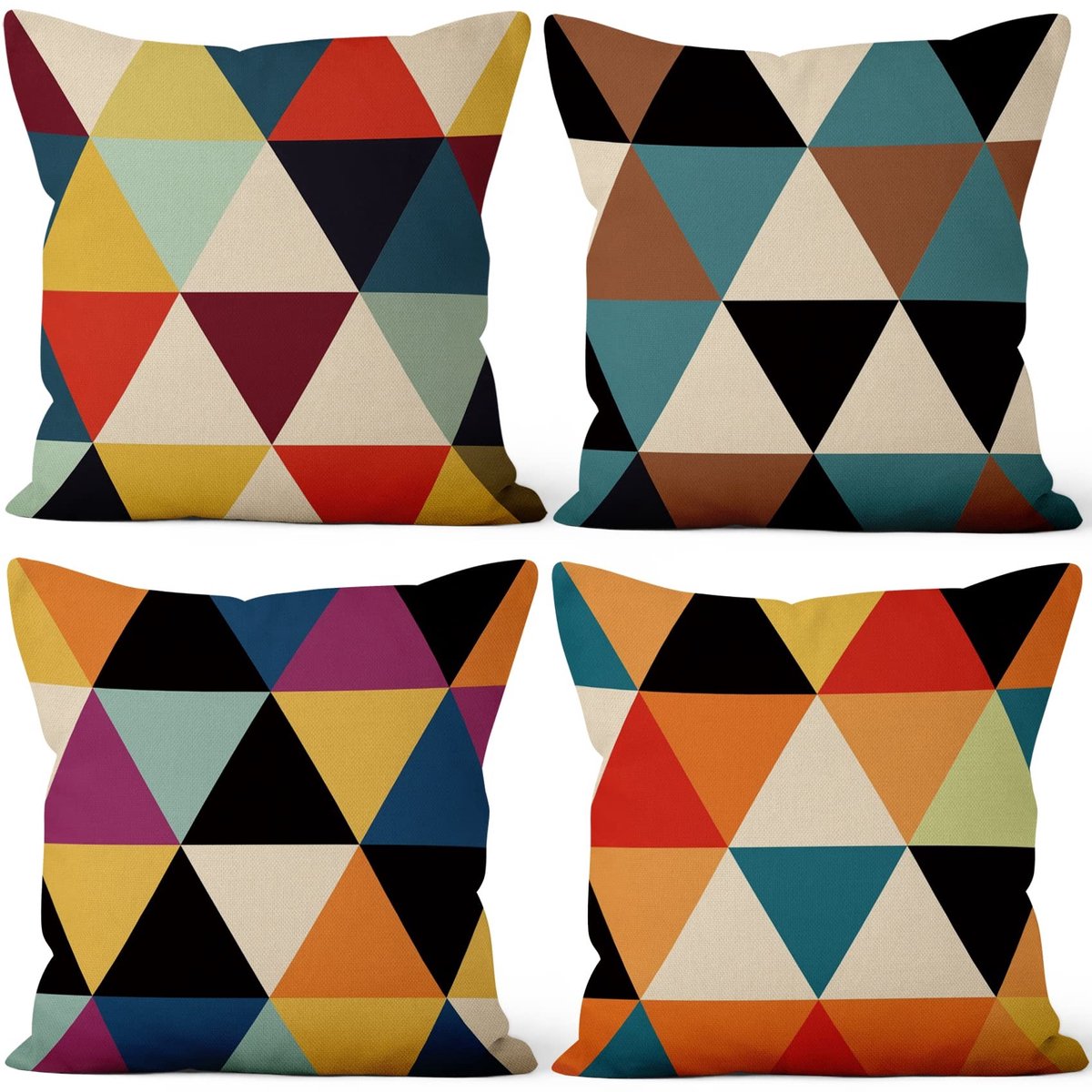 Omgoods - Set van 4 Kleurrijke Geometrische Kussenslopen 56x56 cm voor Woonkamer en Tuin