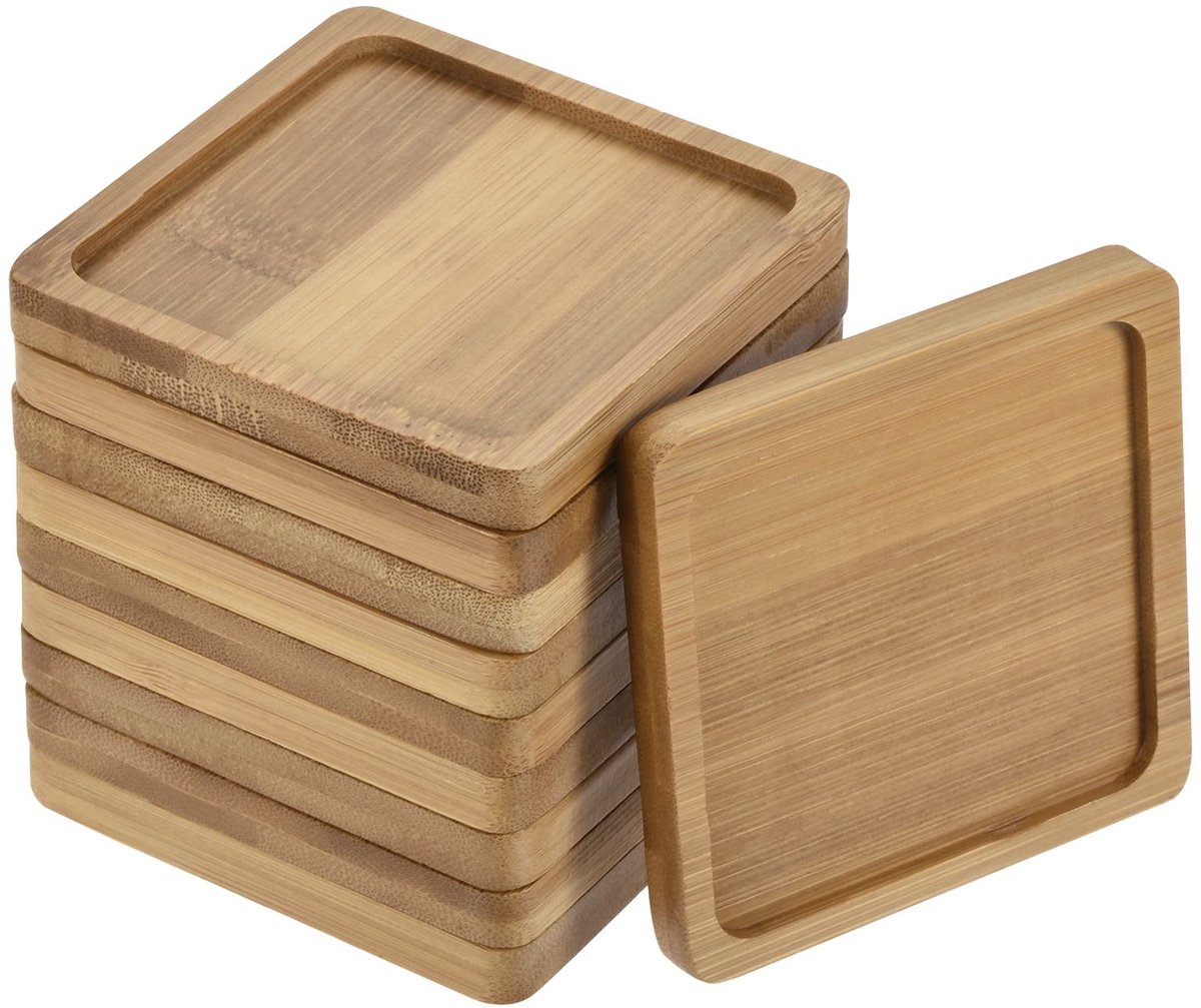Omgoods - Set van 10 Plant Pot Schotels van Bamboe (8 cm)