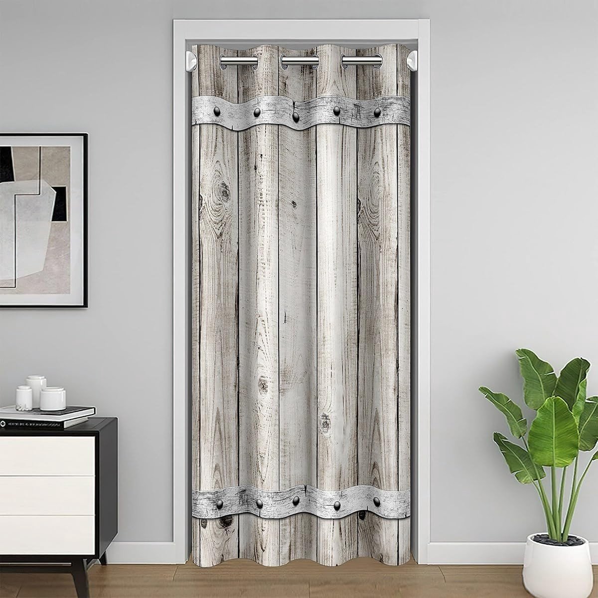 Omgoods - Landelijke Deurgordijn met Houtnerf Motief - 86x203cm Zwart-Outlook