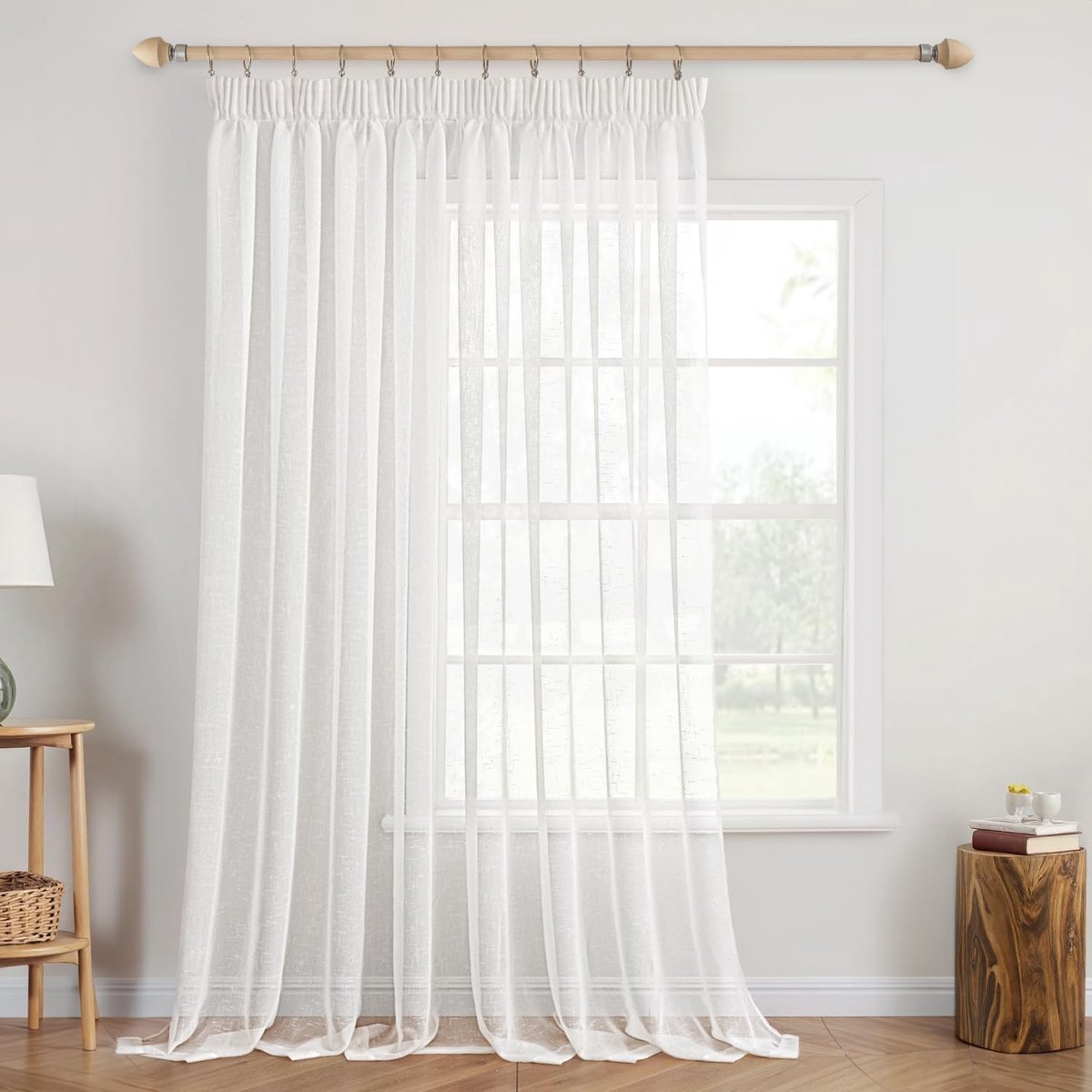 Transparante gordijnen met ruches - 300 x 225 cm wit - voor slaapkamer en woonkamer - moderne stijl