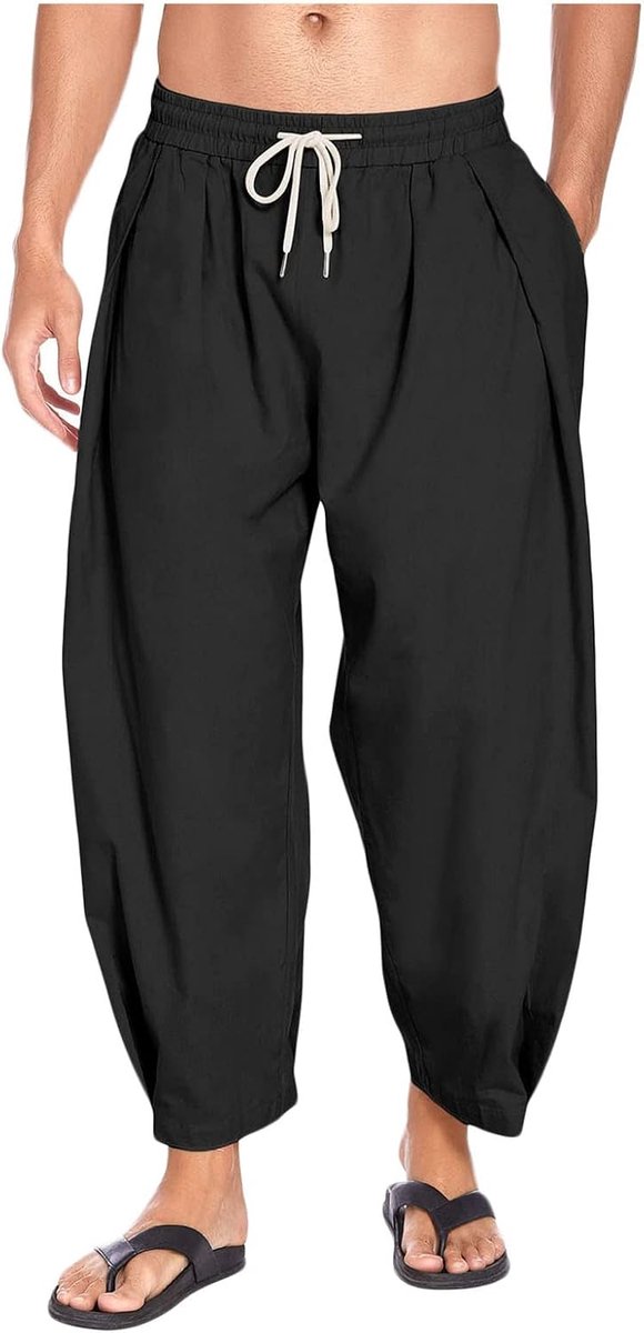 Harembroek voor heren van katoen-linnen met trekkoord, casual, korte broek, lichte, losse strandyogabroek met zakken