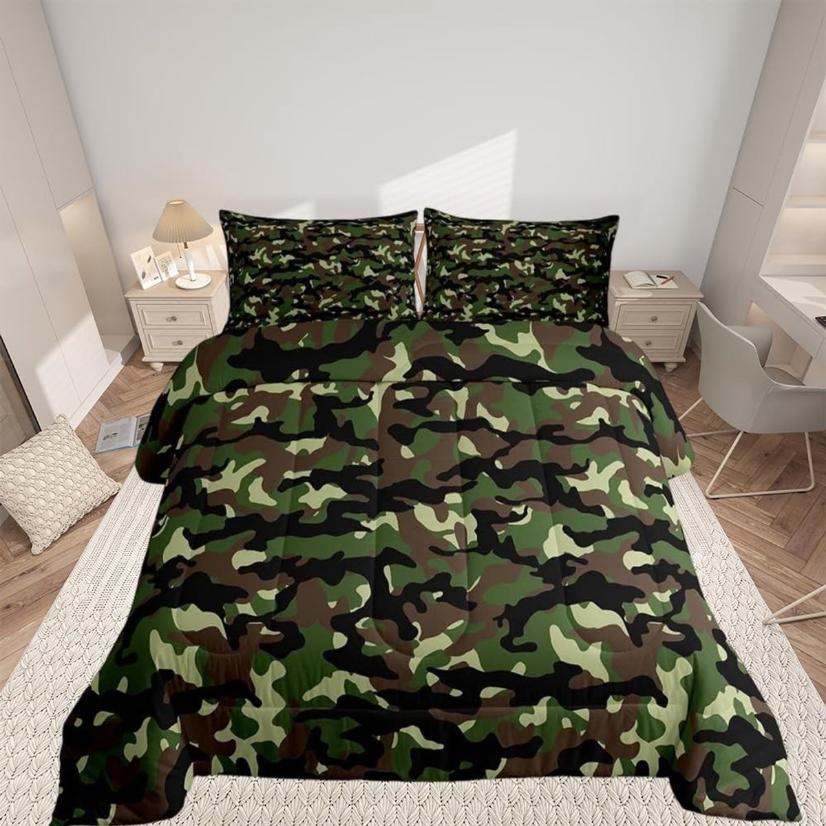 Omgoods - Camouflage Bedsprei voor Kinderen met Kussenhoes - Superzacht