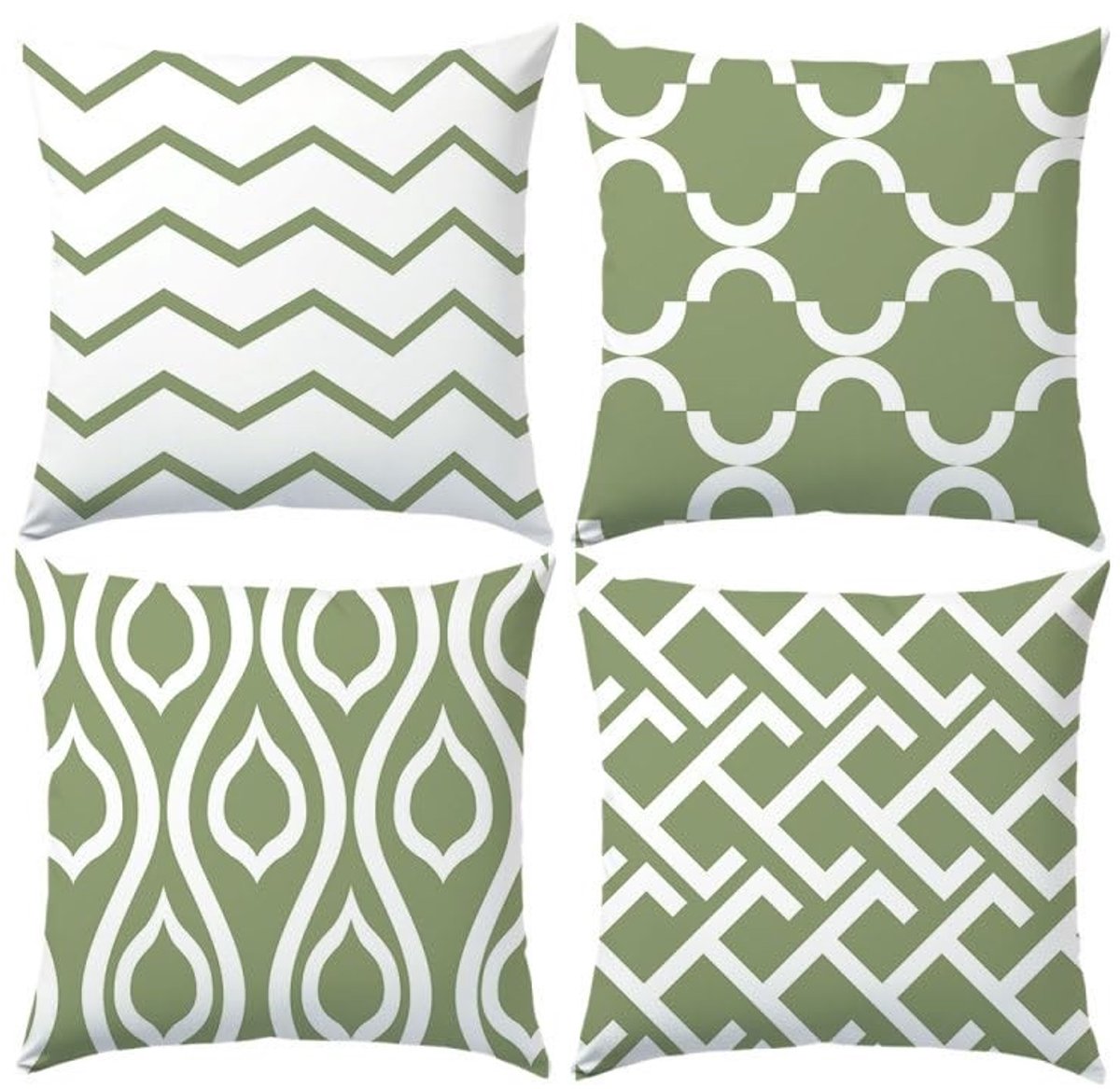 Omgoods- Kussenslopen 45 x 45 cm - Set van 4 - Fluweelgroen - Moderne geometrische patronen - Duurzaam en ademend - Geschikt voor woonkamer en tuin - Kussenhoezen