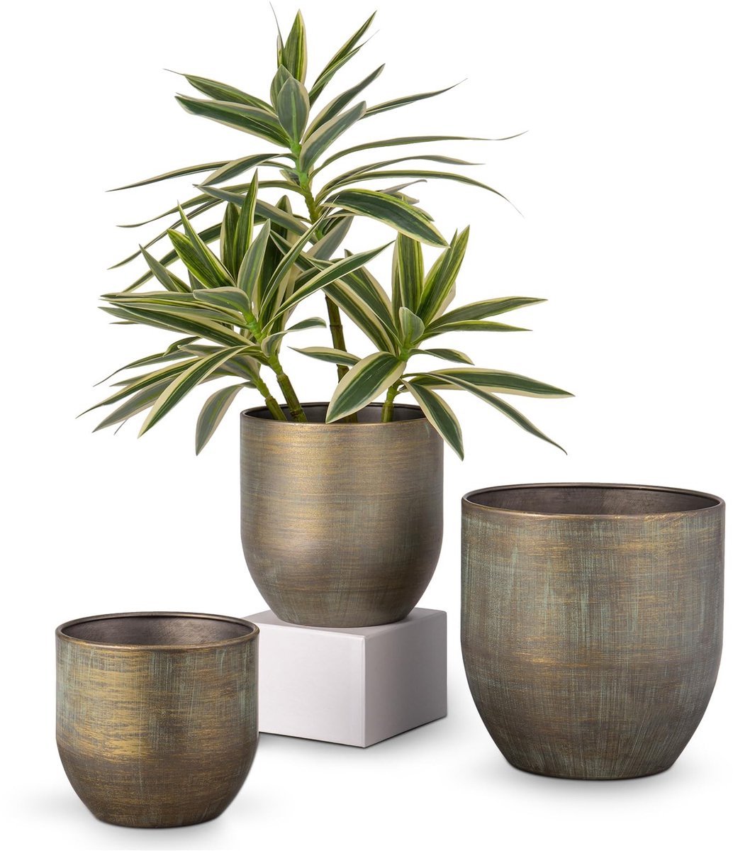 Omgoods - Set van 3 Vintage Metaal Plantpotten voor Buiten en Binnen