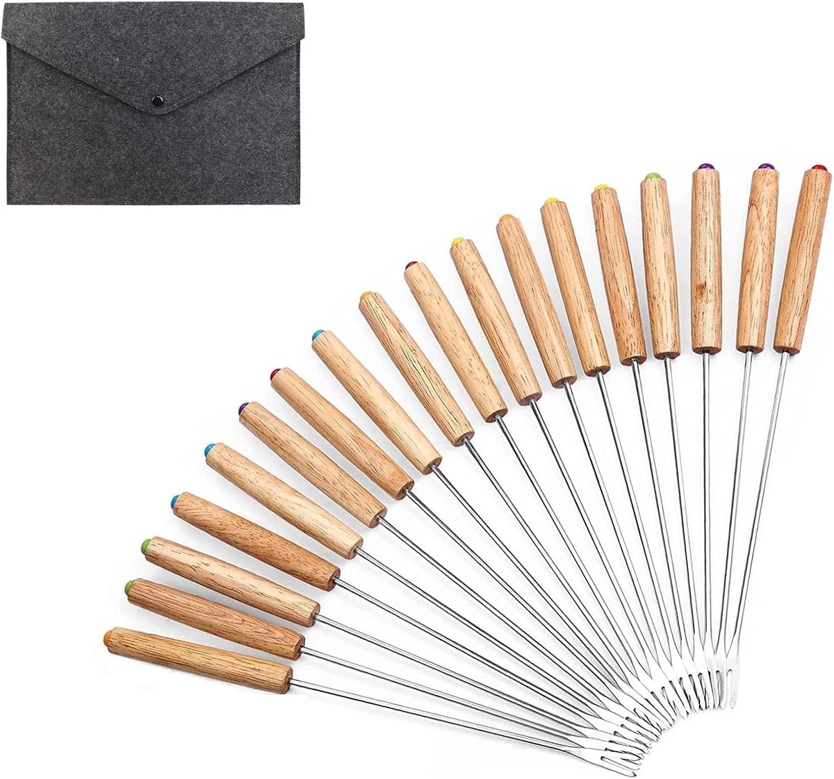 Set van 18 Fondue Vorken van RVS met Hittebestendige Handgreep voor Kaas en Chocolade Fondue, 24 cm Lang